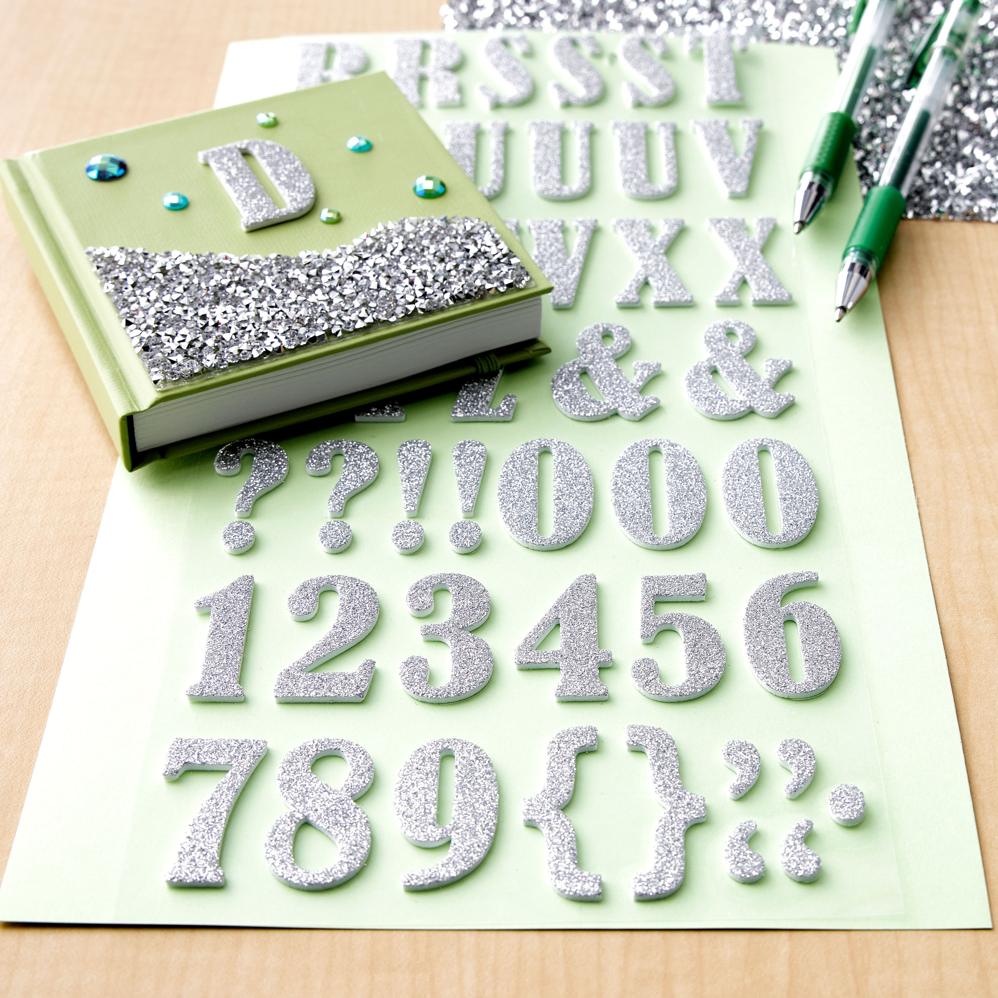 Crafter's Square Stickers LETTERS & NUMBERS Silver Glitter 95 Pcs NIP