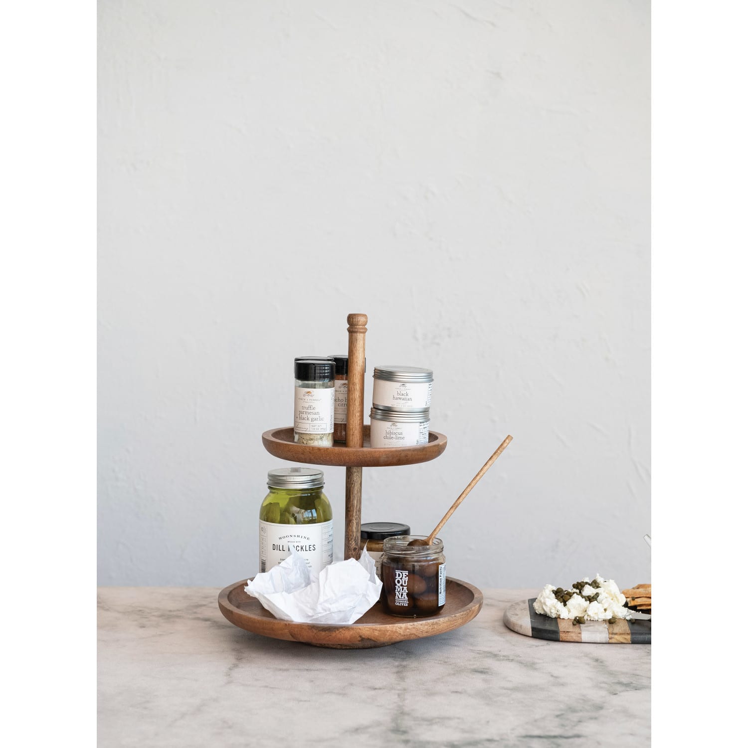 Hello Honey&#xAE; 16&#x22; Round Natural Mango Wood 2-Tier Tray