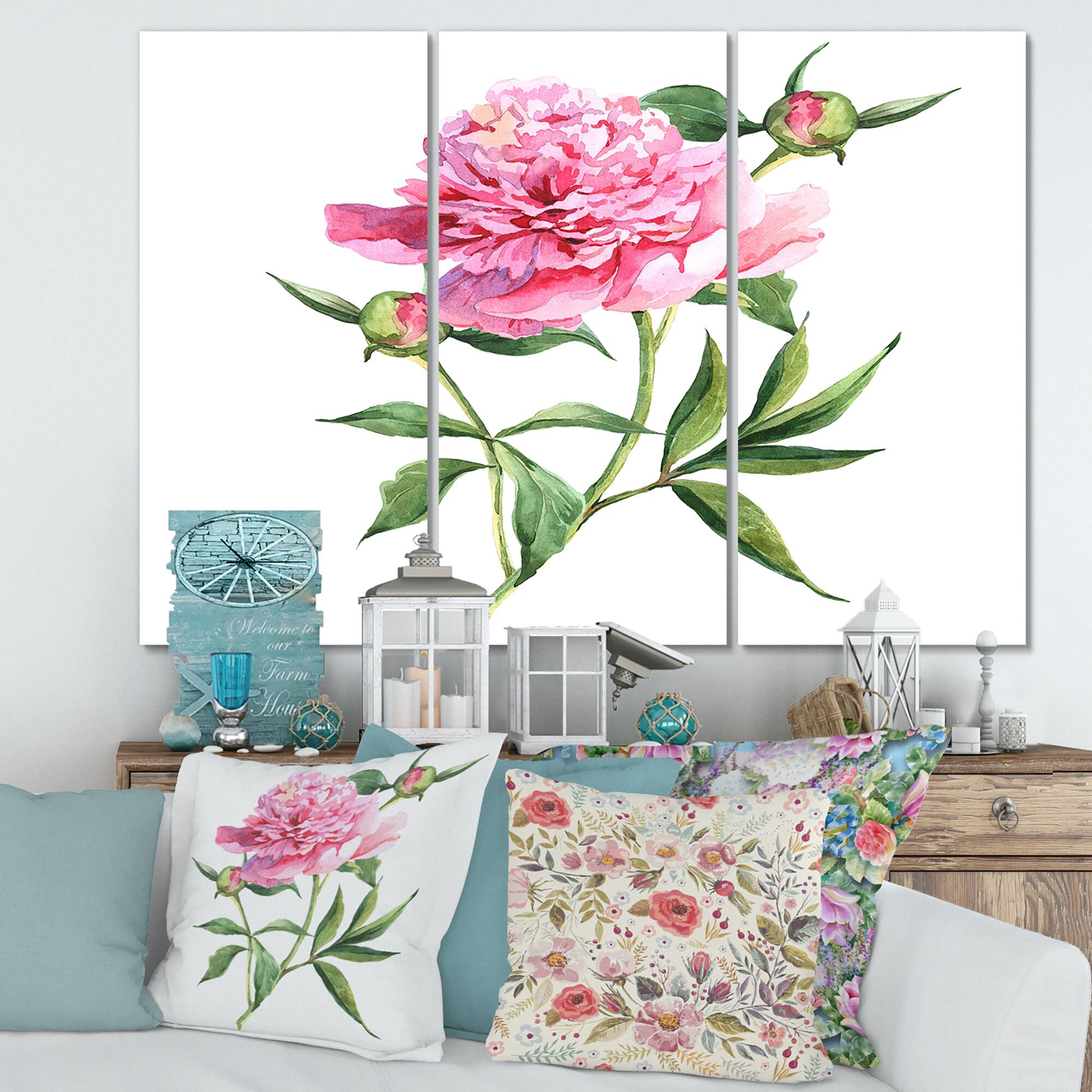 Designart - Vintage Pink Peonies - Traditional Canvas Wall Art Print
