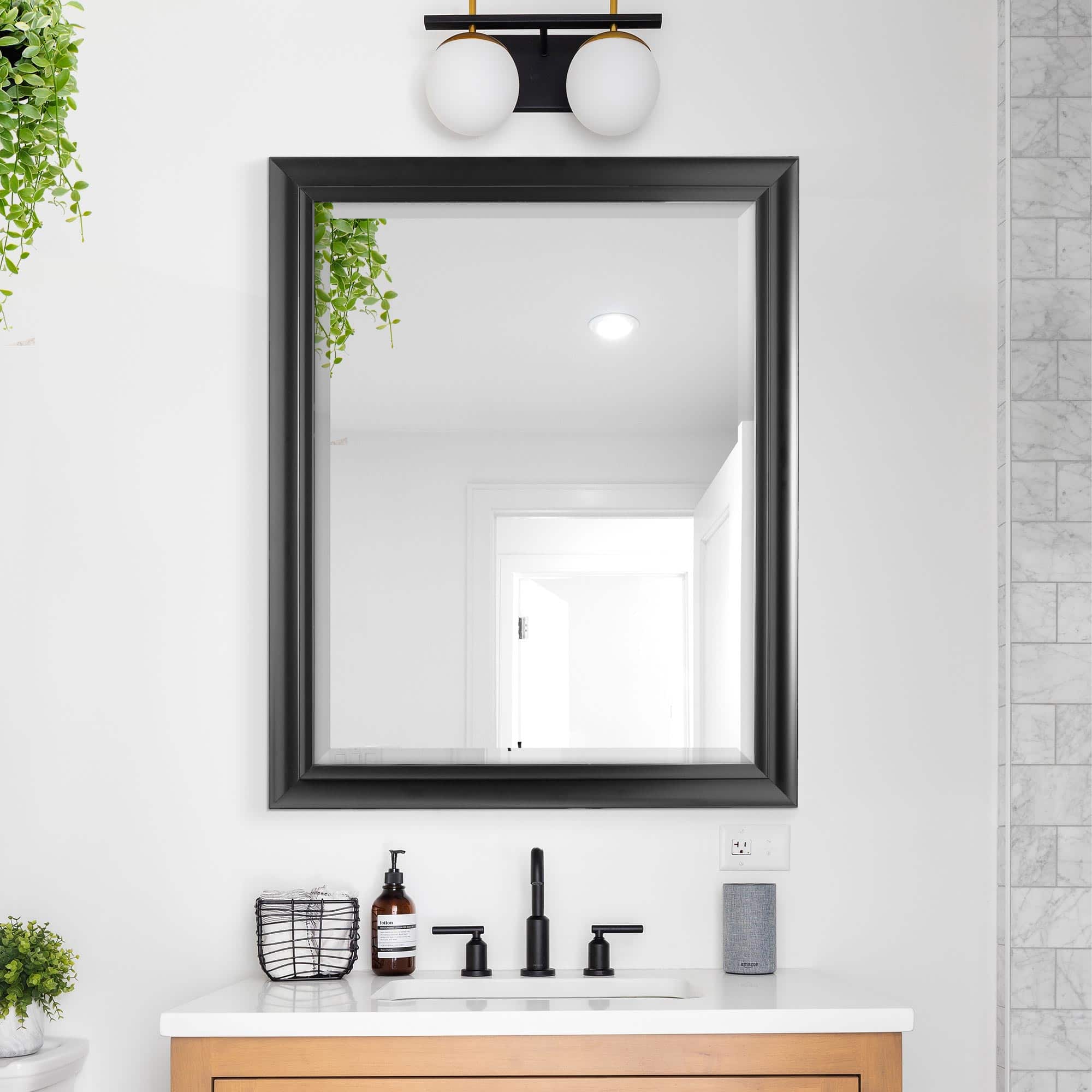 Black Framed Rectangle Decorative Beveled Edge Wall Mirror - 26&#x22; x 32&#x22;