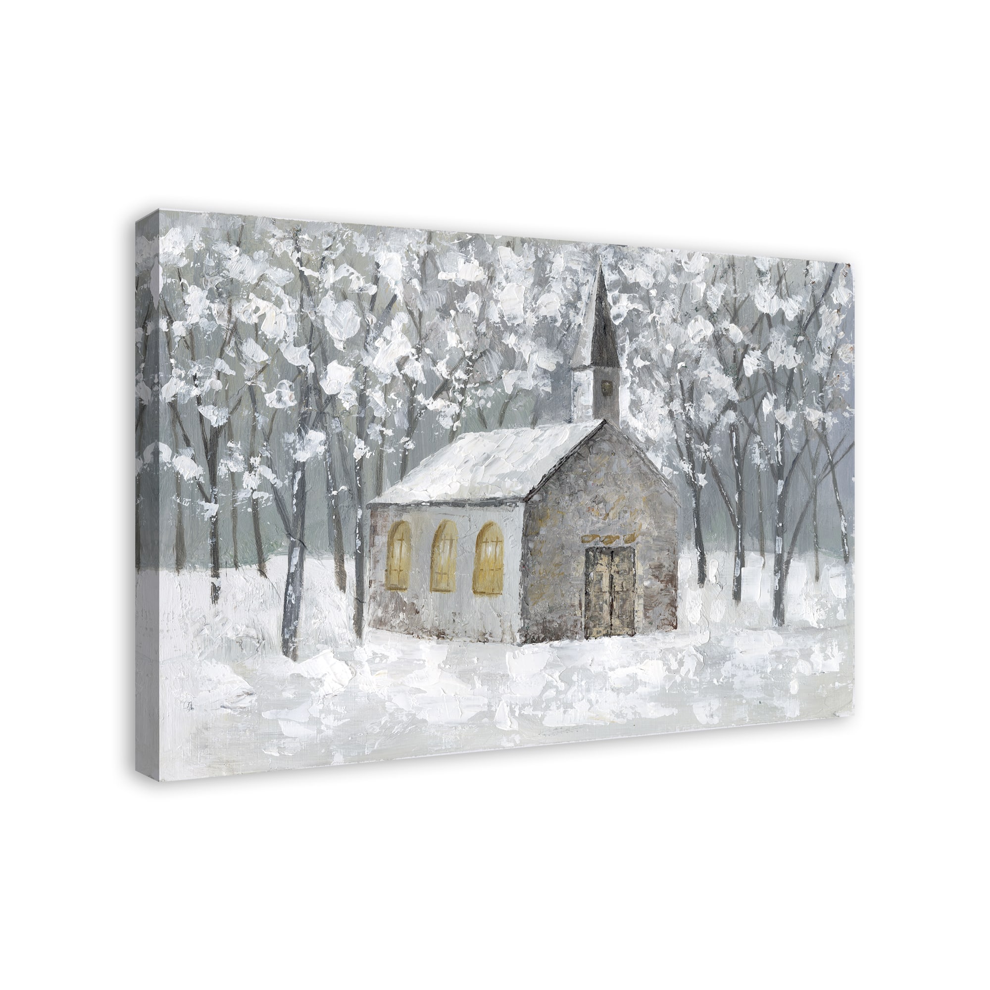 Church In Snowy Forest Canvas Wall Art