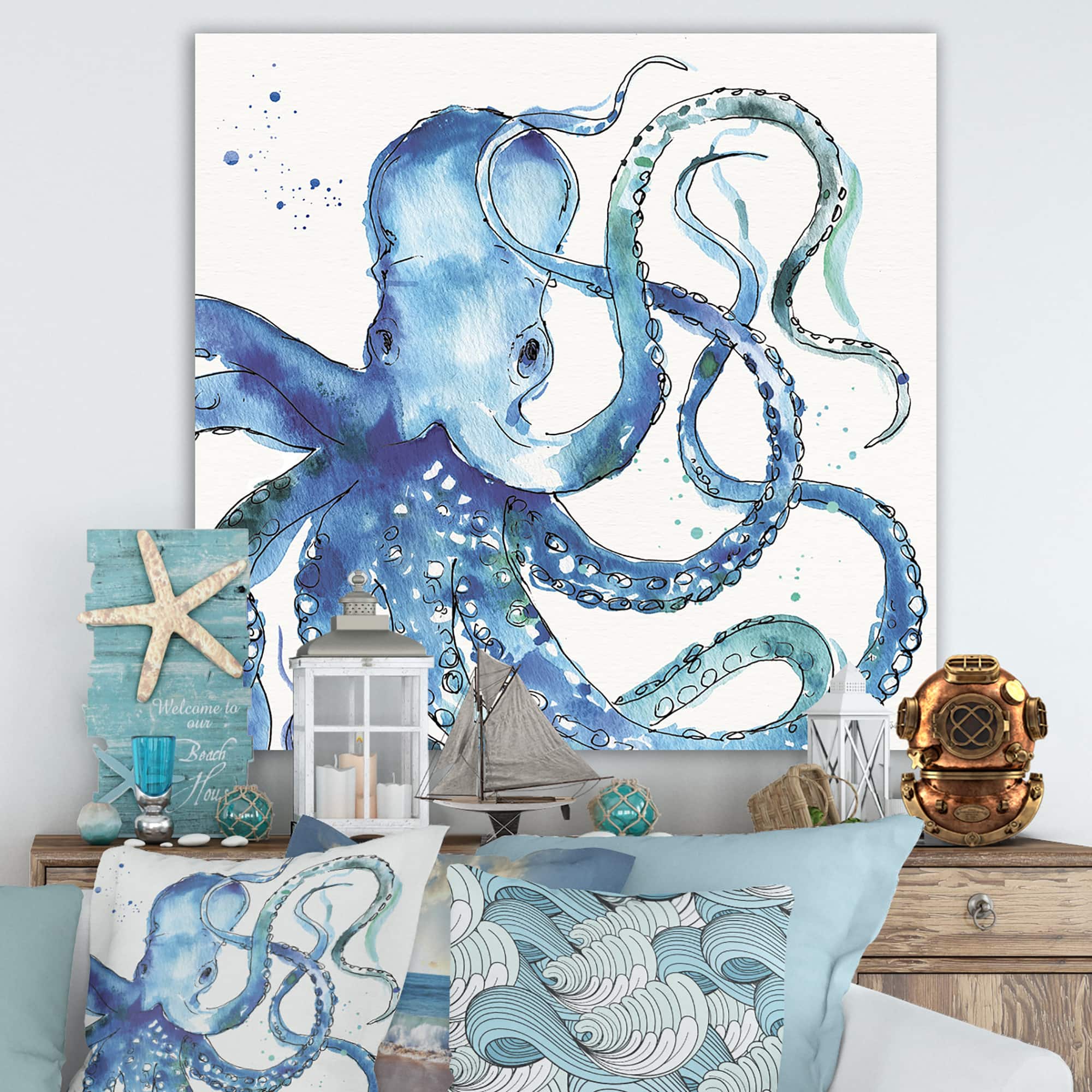Designart - Blue Deep Sea VIII - Coastal Premium Canvas Wall Art