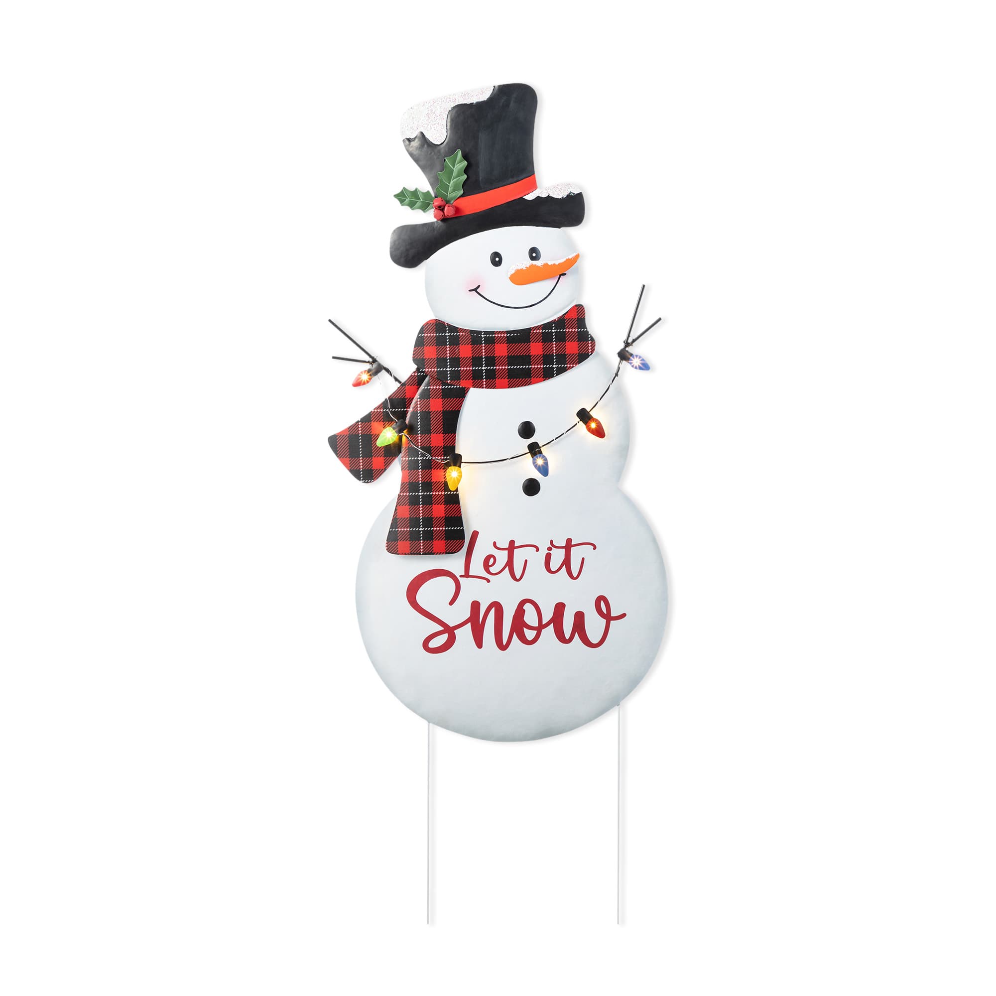 Glitzhome&#xAE; 36&#x22; Lighted Metal Christmas Snowman Yard Stake with Colorful Bulbs