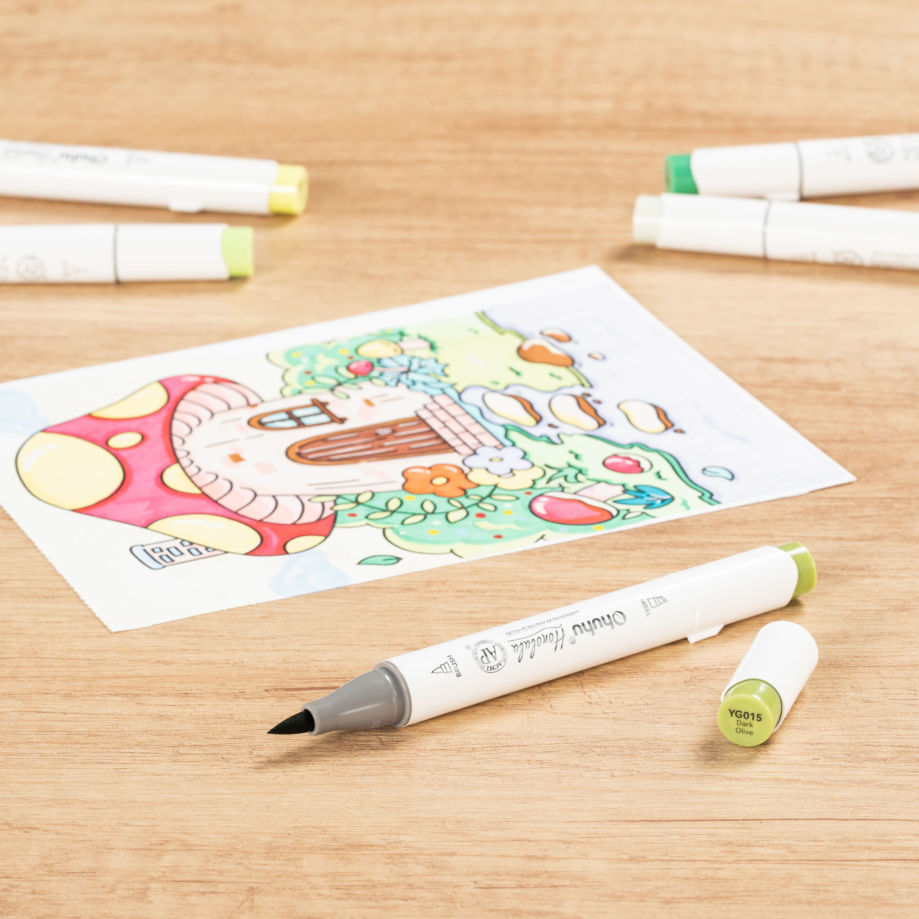 Ohuhu&#xAE; Honolulu Brush &#x26; Chisel Dual Tip Marker