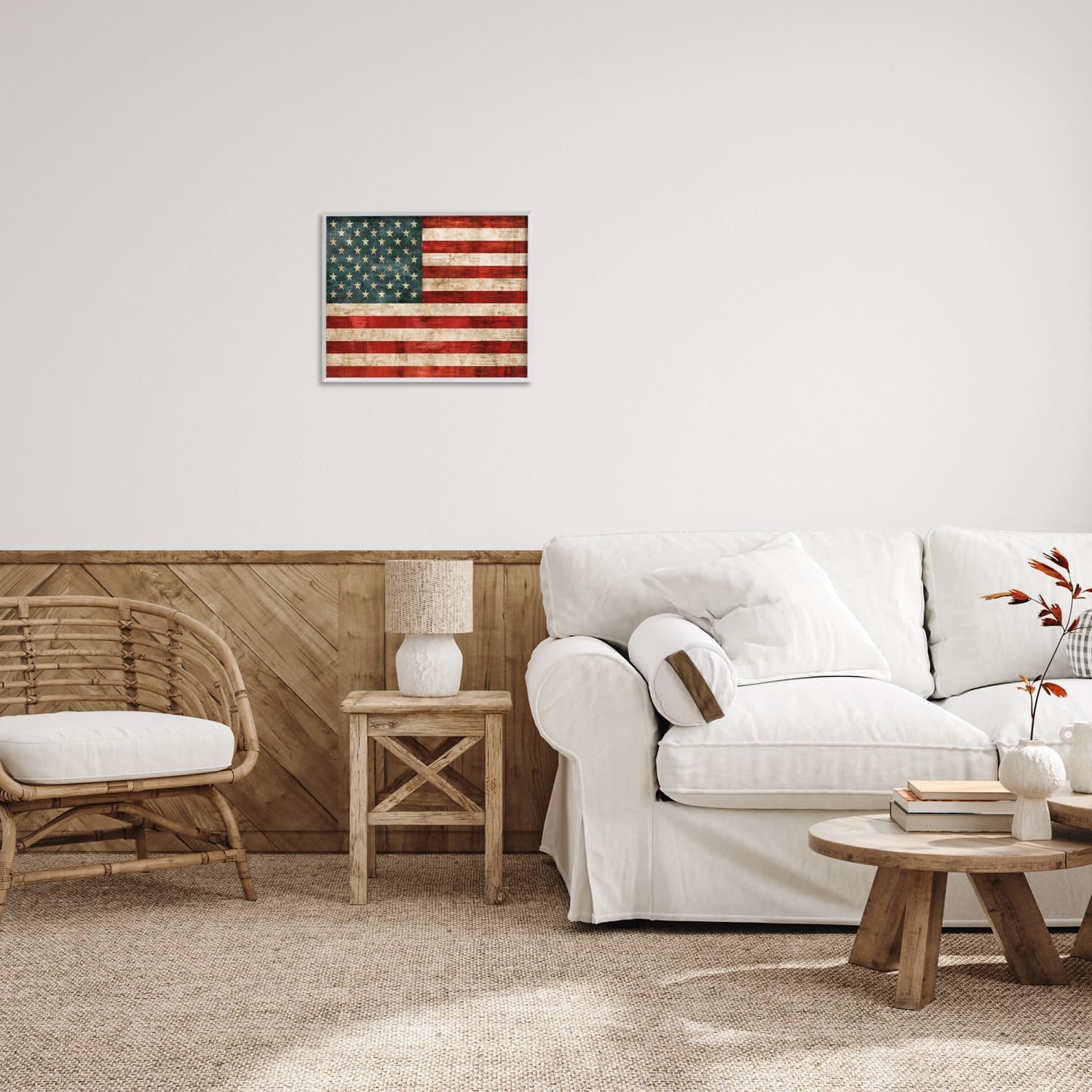Stupell Industries US American Flag Rustic Pattern Framed Giclee Art