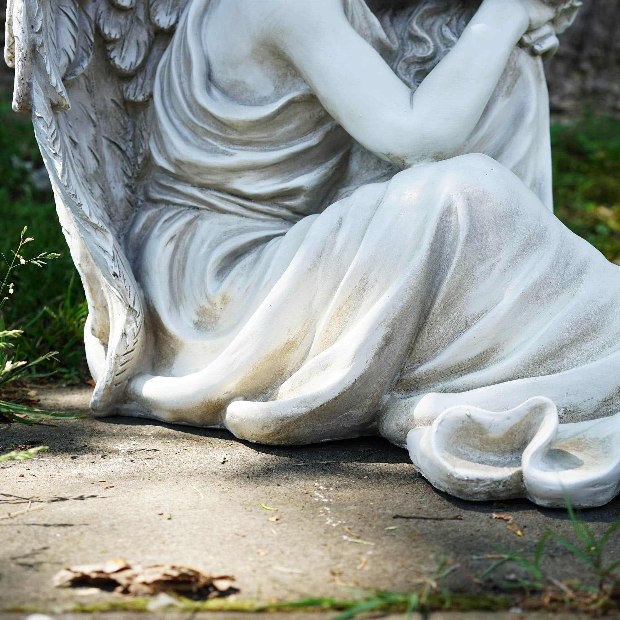 19" Gray Resting Angel Outdoor Statue