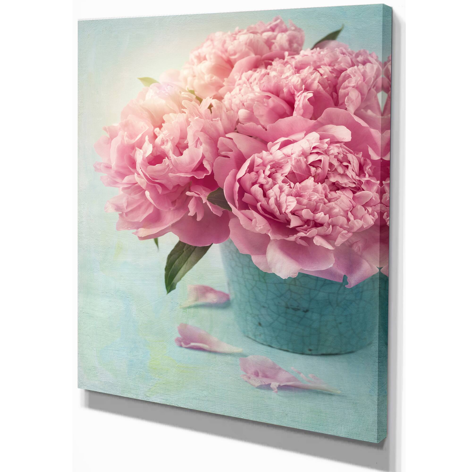 Designart - Pink Peony Flowers in Vase - Large Floral Wall Art Canvas