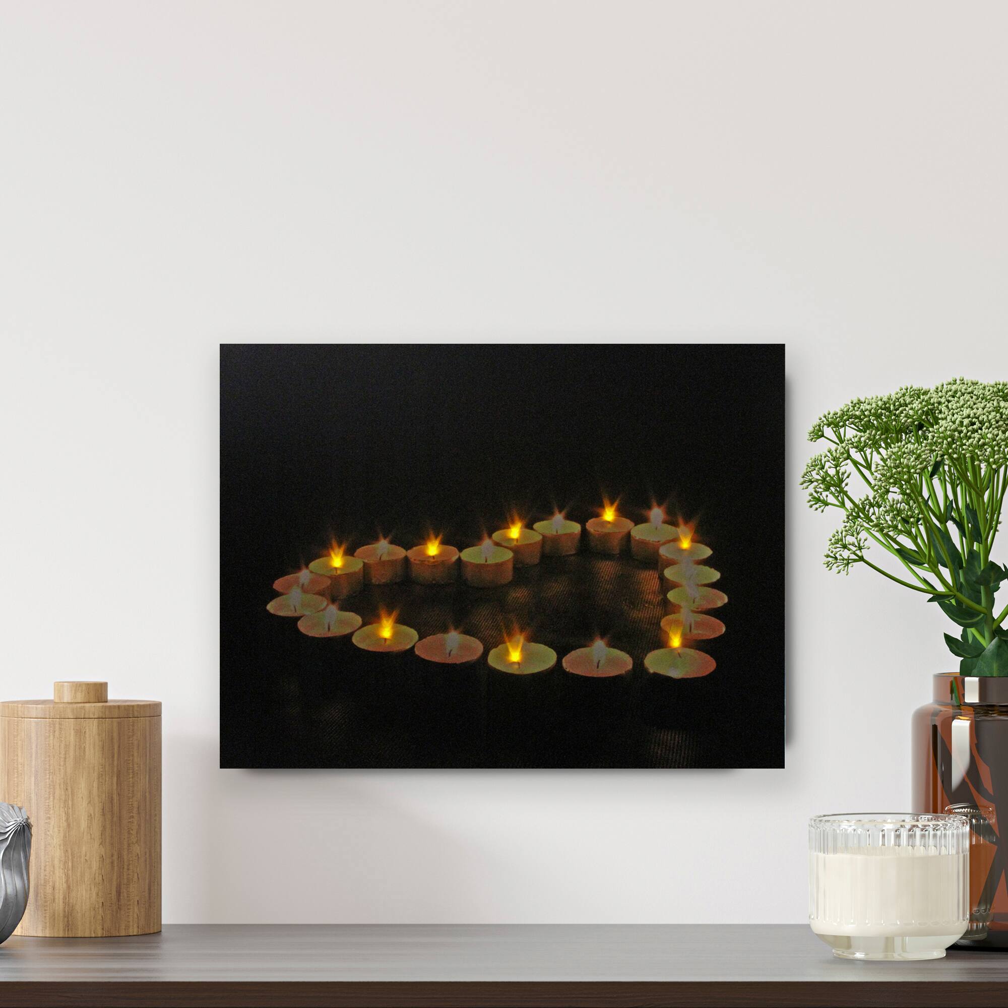 15.75" LED Flickering Heart-Shaped Candles Canvas Wall Art