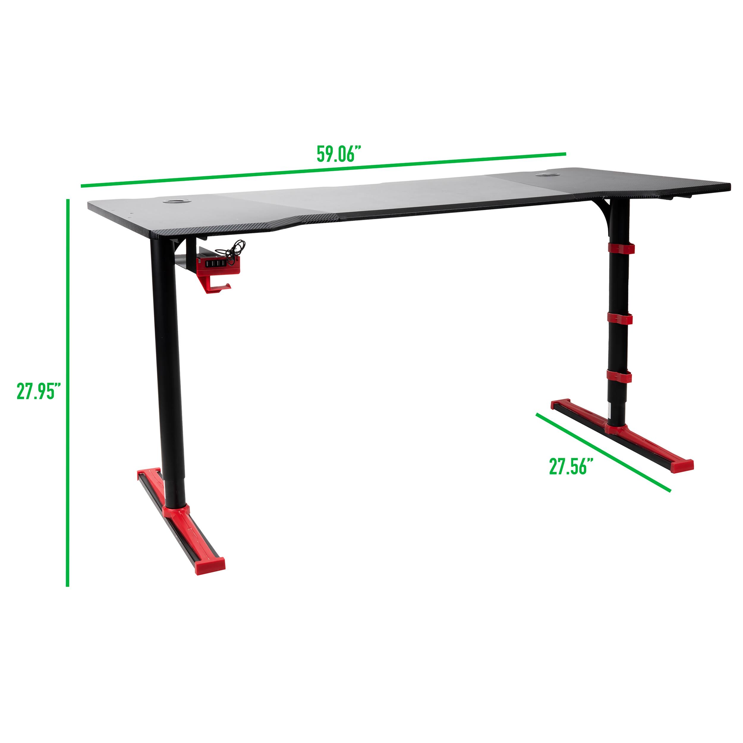 Mind Reader 59" Red & Black Gaming Desk with USB Hub & Headphone Holder