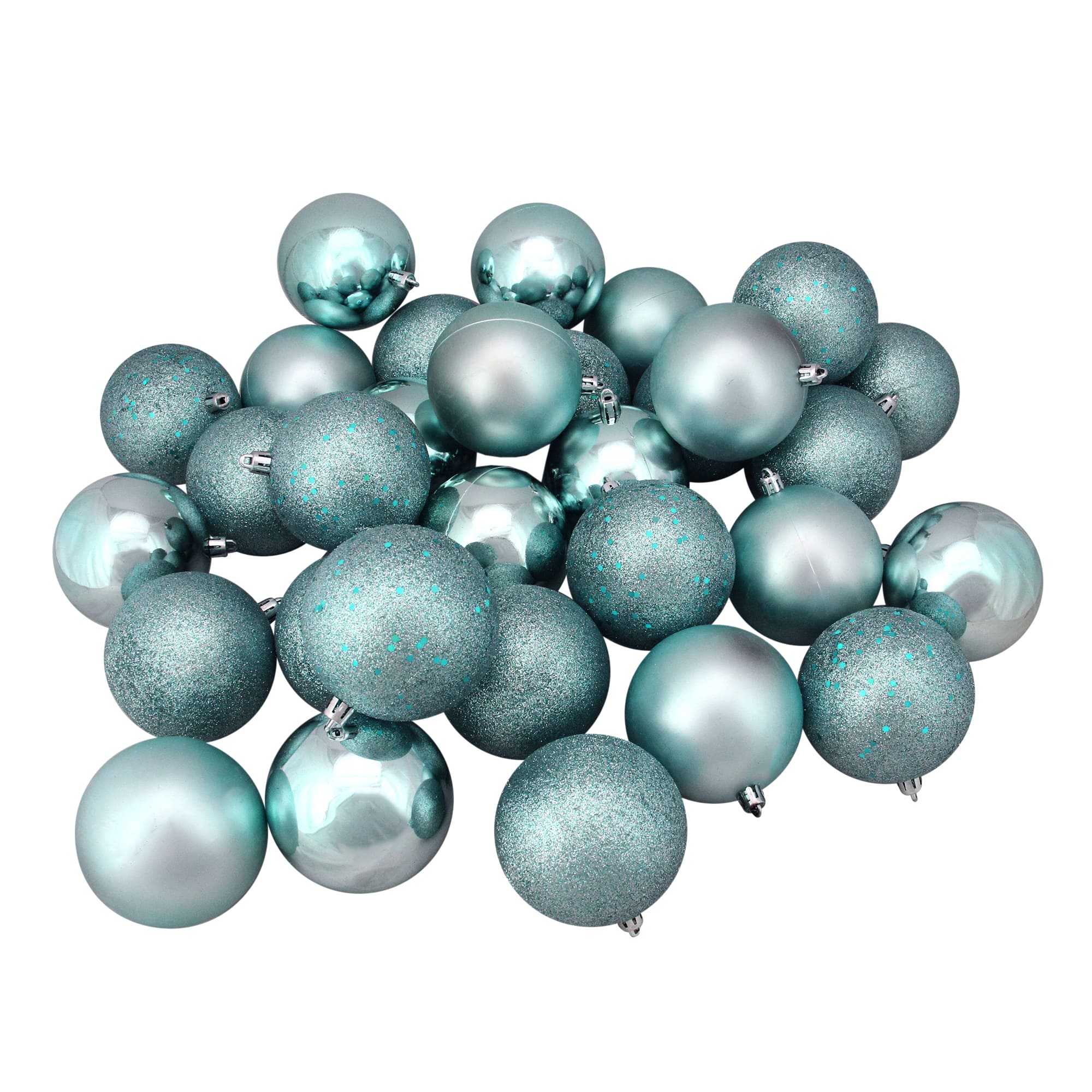 32ct. 3.25&#x22; Mermaid Blue 4-Finish Shatterproof Christmas Ball Ornaments