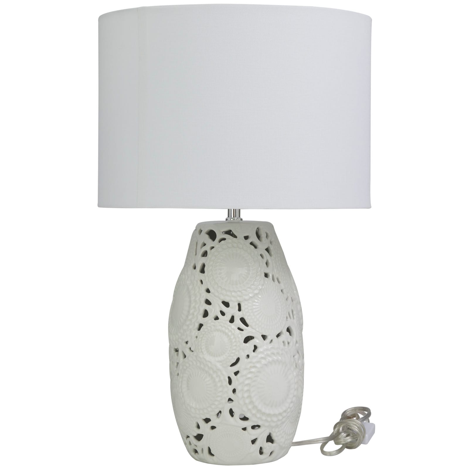 White Ceramic Cutout Floral Table Lamp 14&#x22; x 14&#x22; x 23&#x22;
