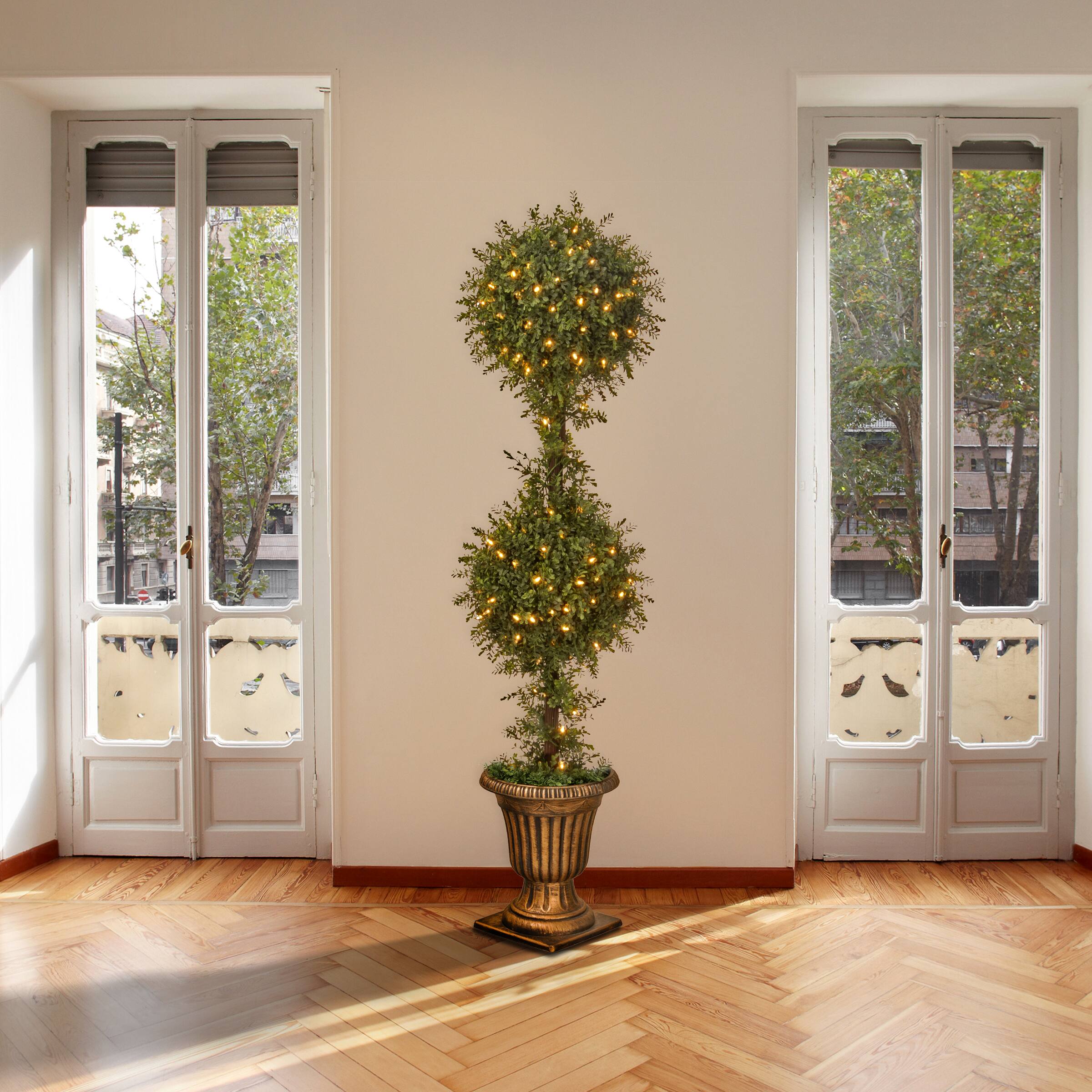 5ft. Mini Tea Leaf Topiary in Urn, 200 Clear Lights