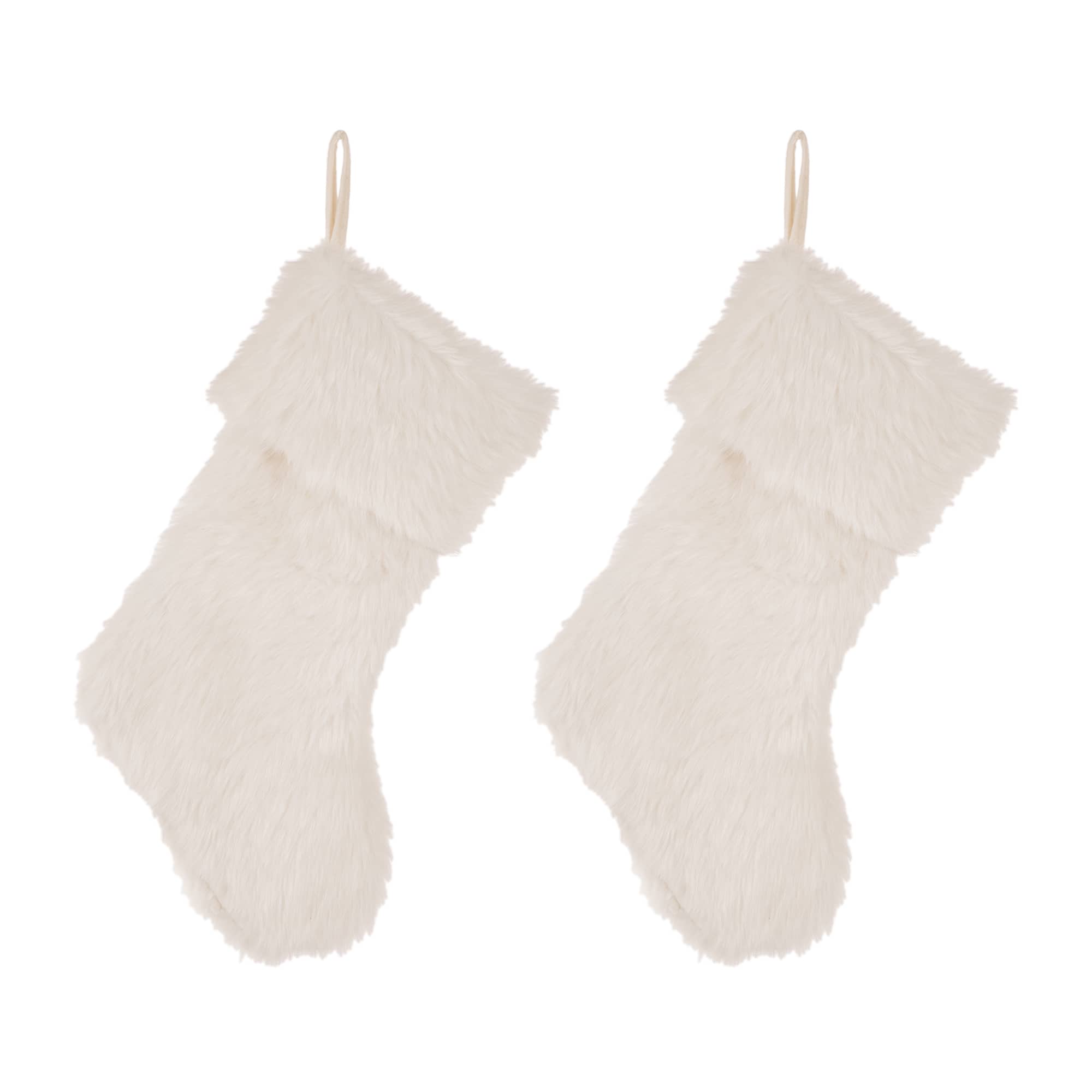 Glitzhome® 21" White Plush Stocking, Set Of 2
