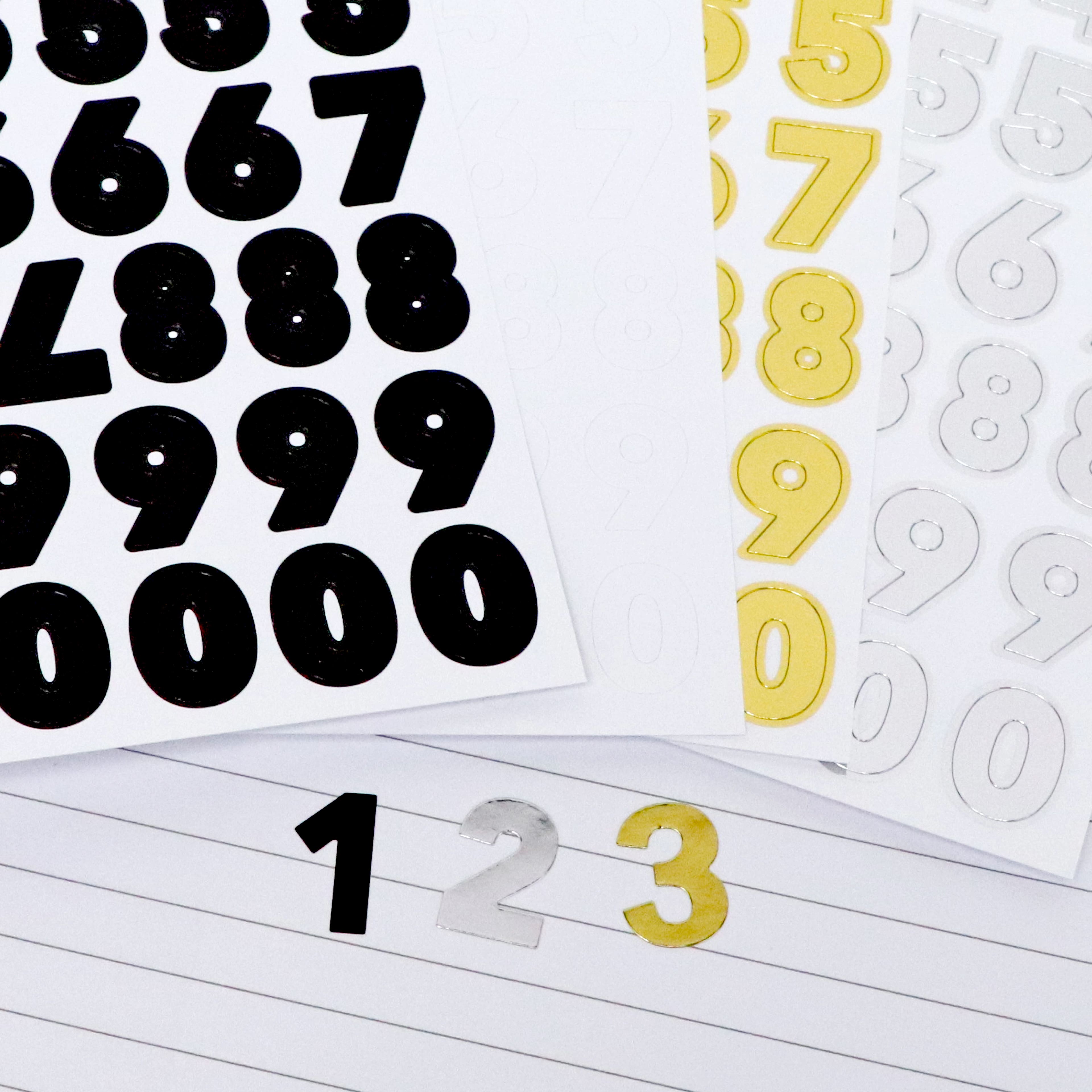 Black, Gold, Silver & White Block Number Stickers by Recollections™