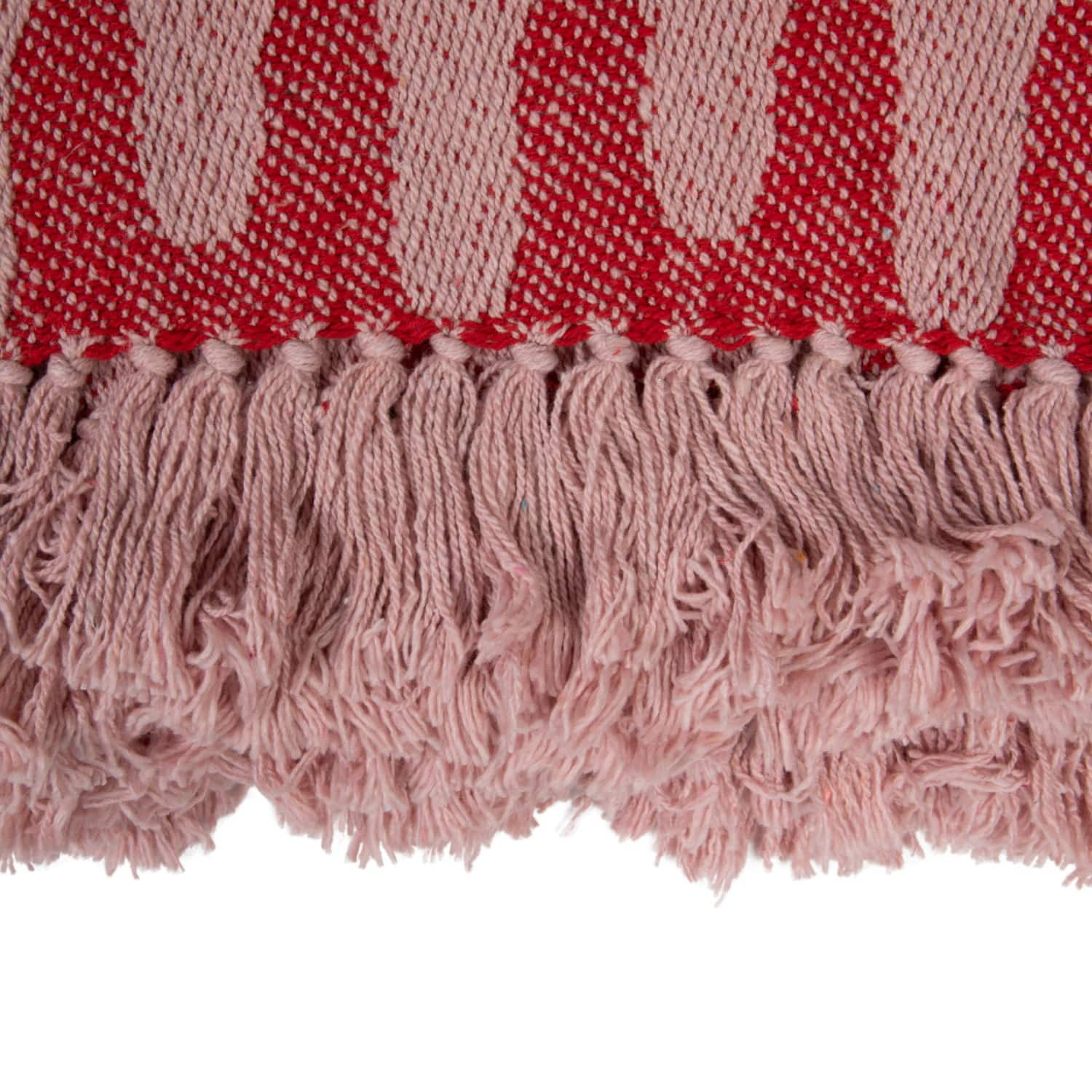 60&#x22; Red &#x26; Pink Patterned Throw Blanket with Fringe