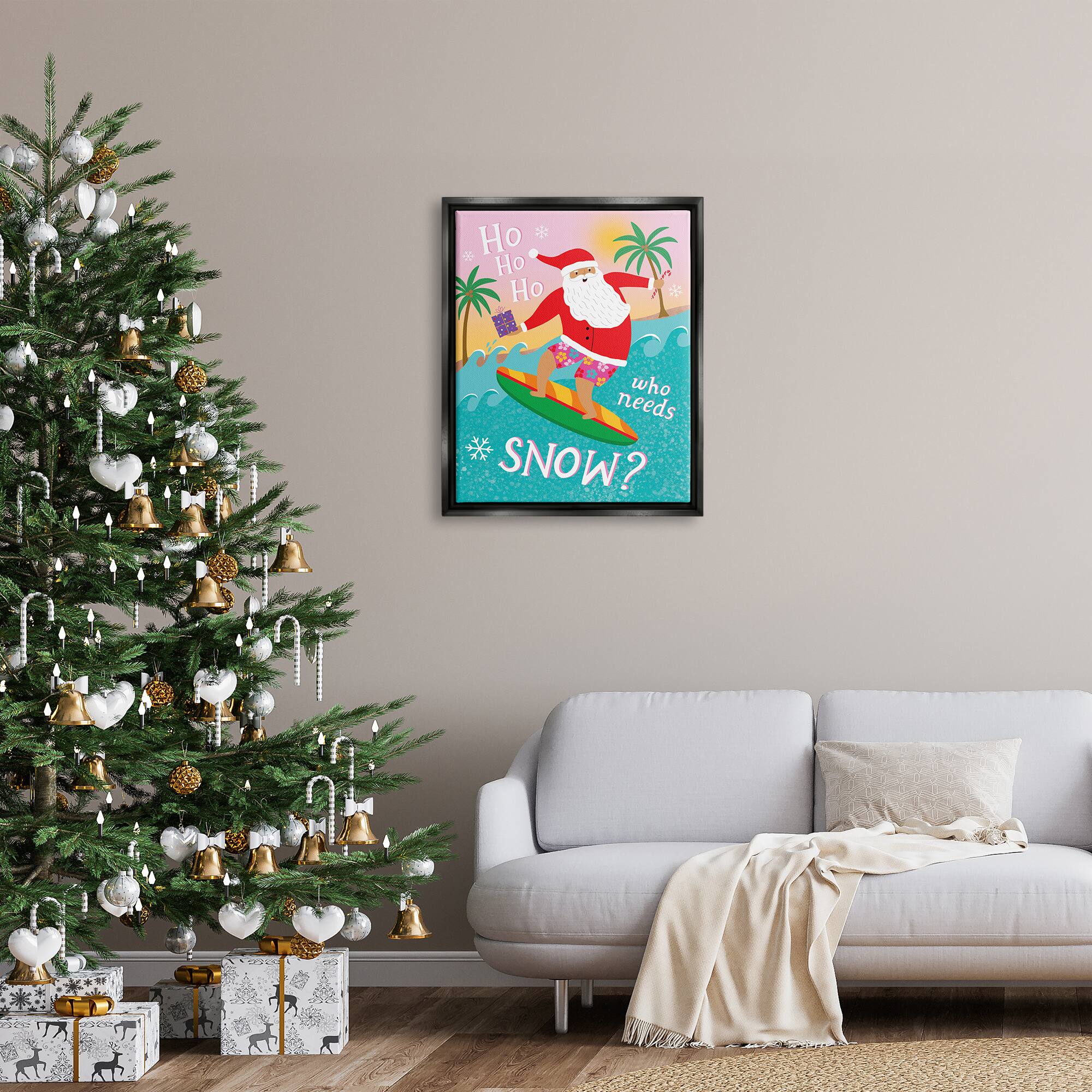 Stupell Industries Who Needs Snow Surfing Santa Framed Floater Canvas Wall Art