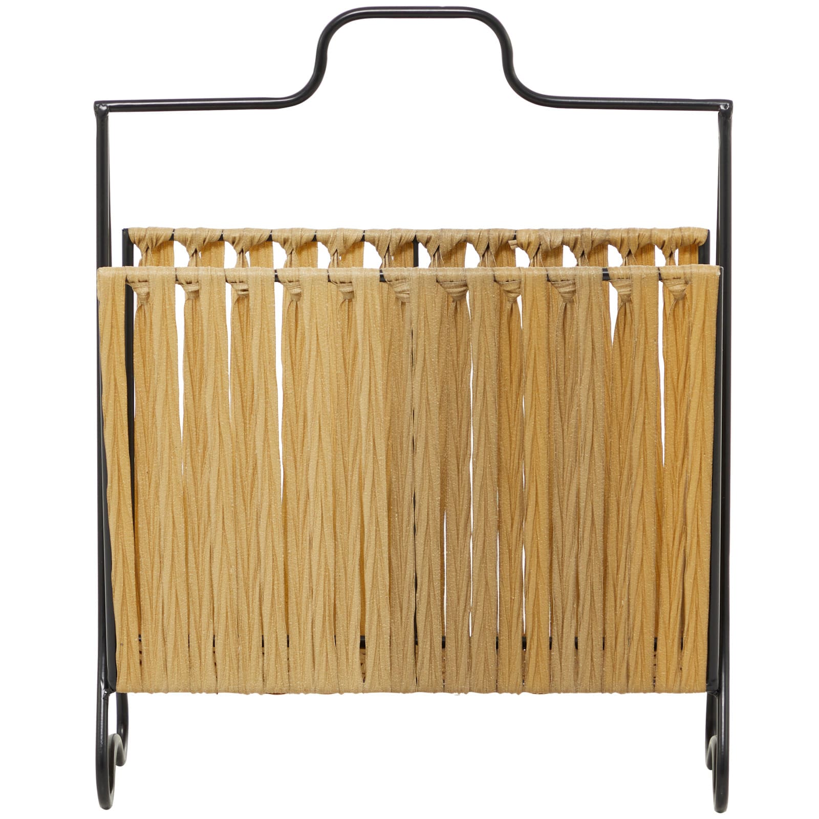 Light Brown Plastic Rattan Handmade Single Slot Magazine Holder with Black Stand 16" x 8" x 20"