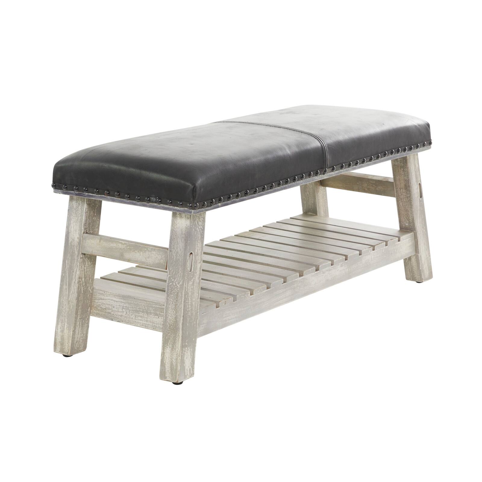 42&#x22; Black Wood Bench With Lower Shelf