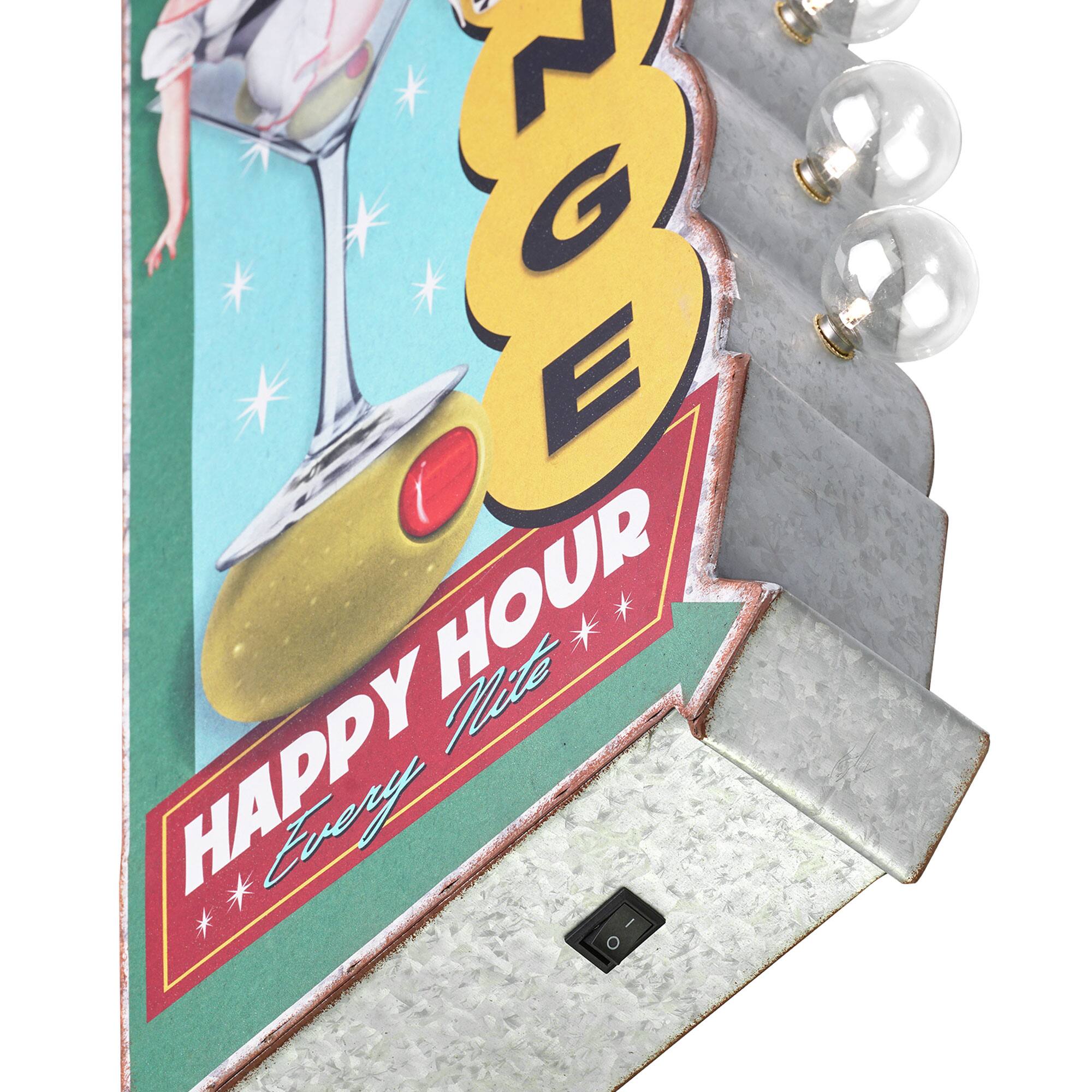 American Art Decor 23.7" Metal LED Cocktail Lounge Happy Hour Every Nite Marquee Sign
