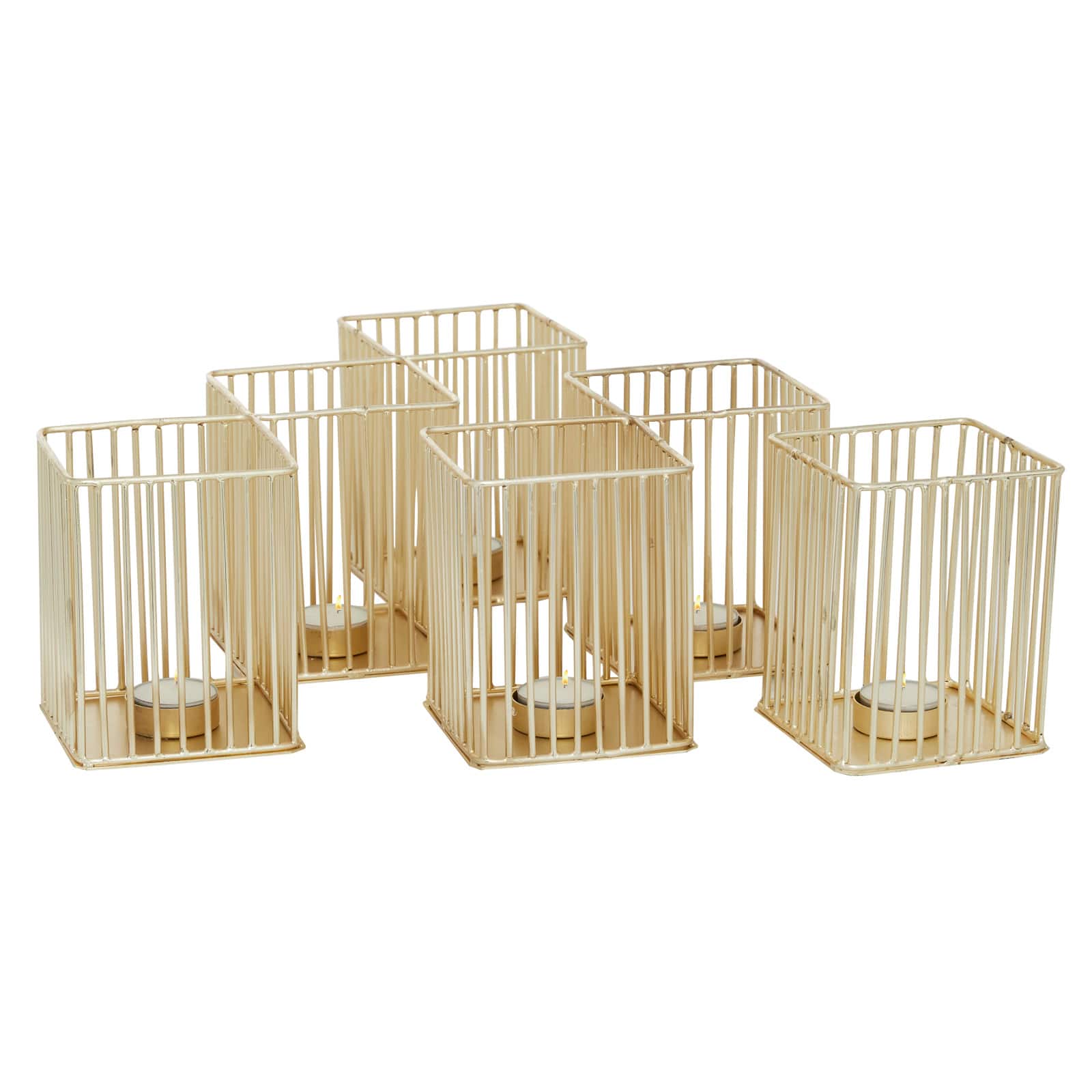 Set of 3 Gold Metal Modern Candle Holder, 4.25&#x22;, 11&#x22;, 16.25&#x22;