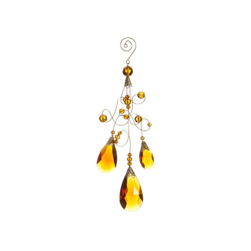Amber And Gold Beaded Teardrop Ornament