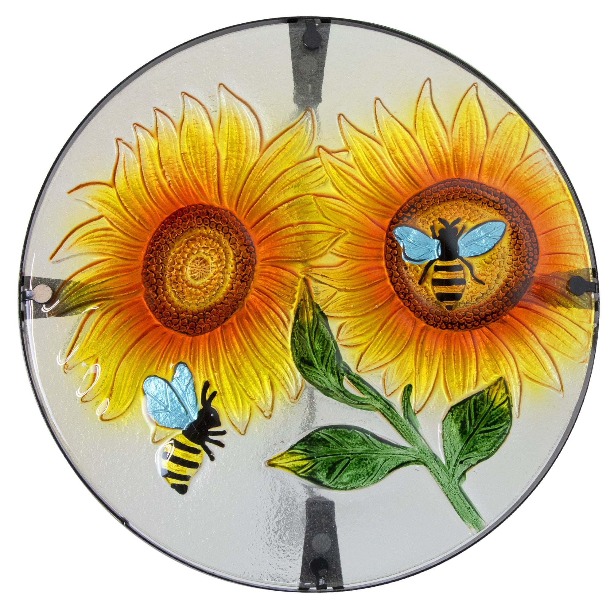 19&#x22; Sunflower &#x26; Bumblebee Glass Patio Side Table