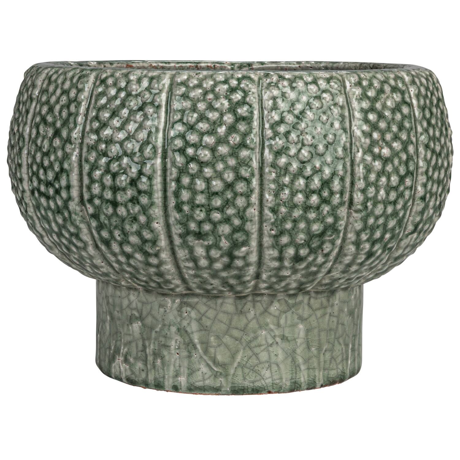 Hello Honey® 10.5" Green Dot Pattern Crackle Glaze Embossed Terra Cotta Footed Vase Planter