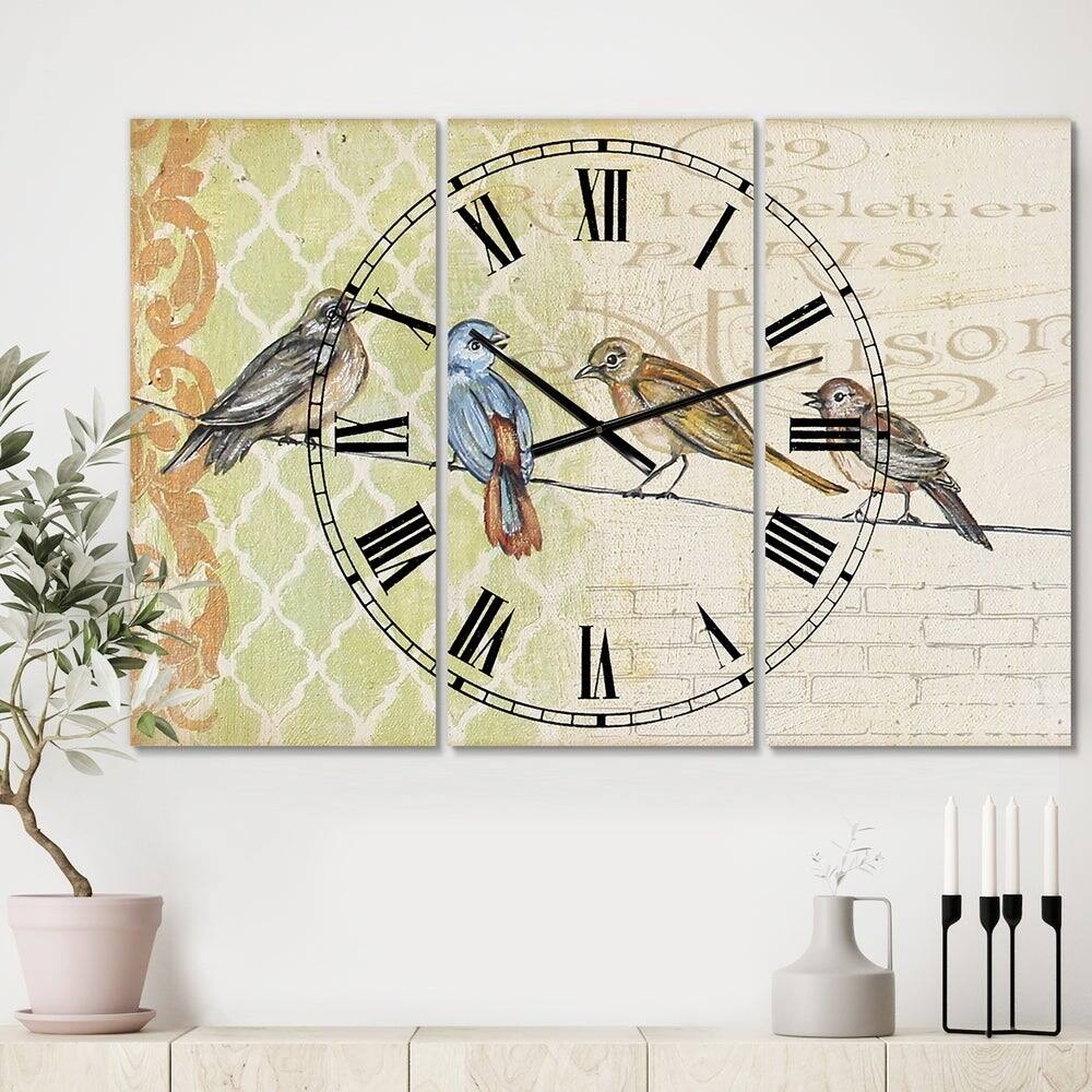 Designart Birds Gathered On Wire Paris II Multipanel Wall Clock