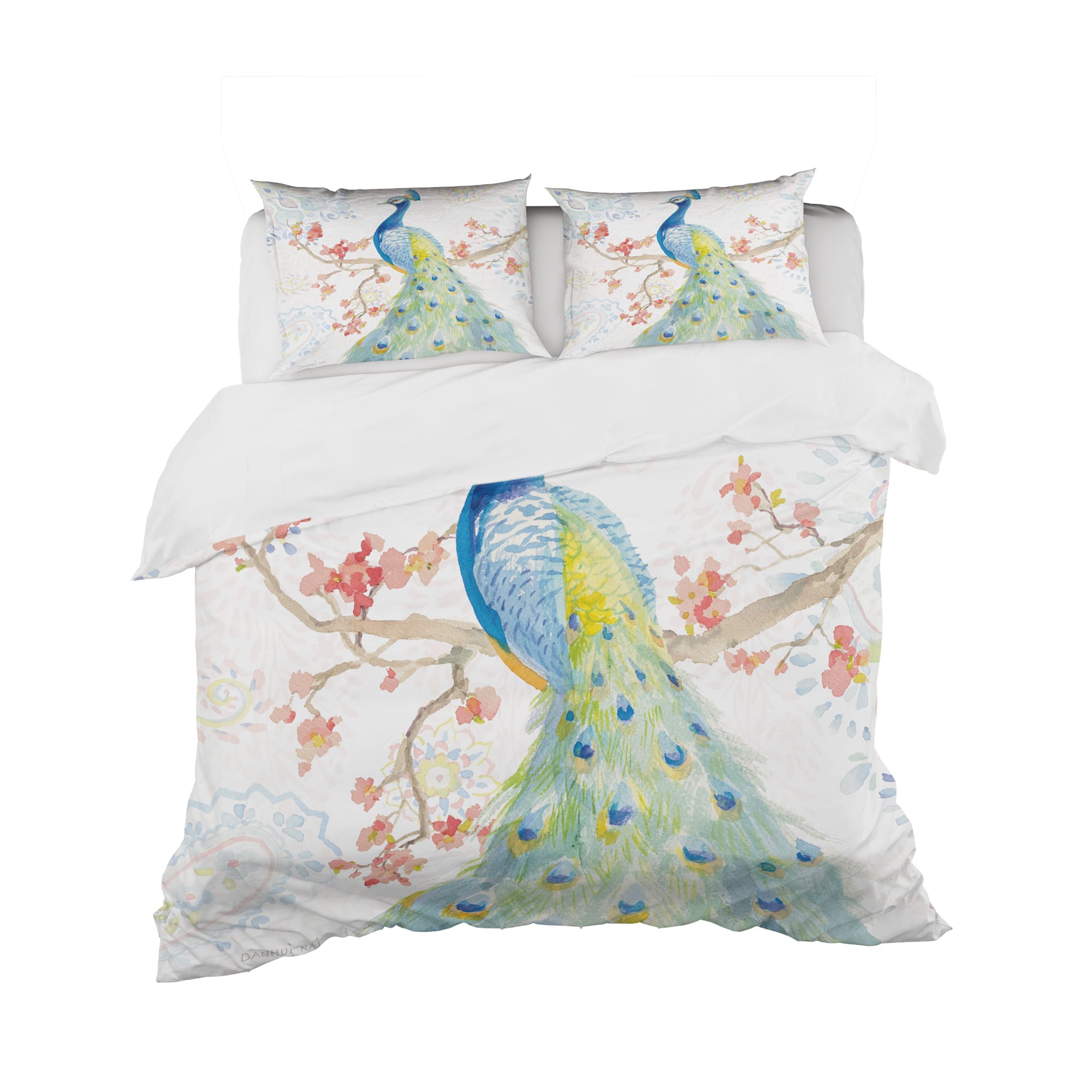 Designart &#x27;peacocks Watercolor II&#x27; Traditional Bedding Set - Duvet Cover &#x26; Shams