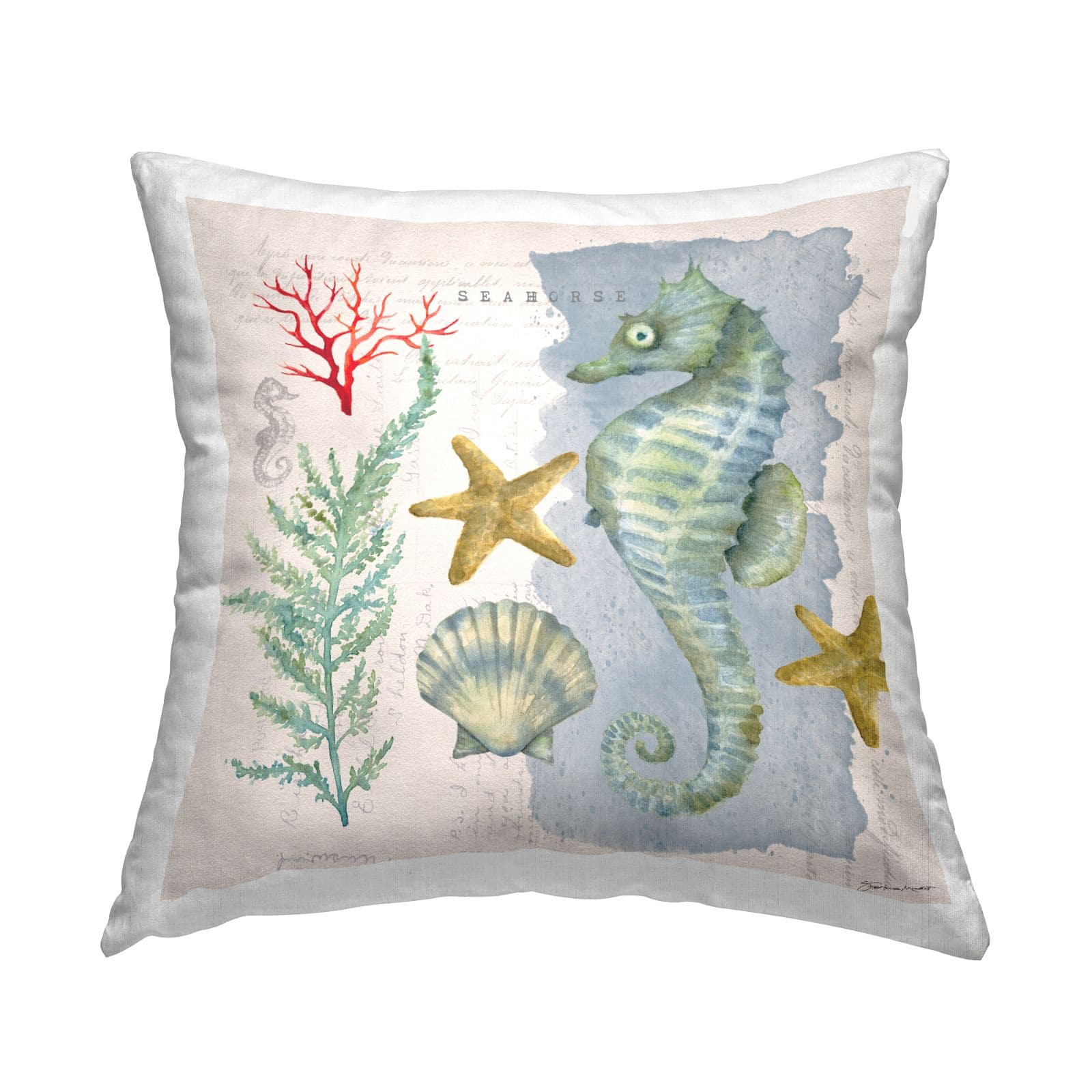 Stupell Industries Nautical Varied Sea Life Seahorse Animal Throw Pillow, 18" x 18"