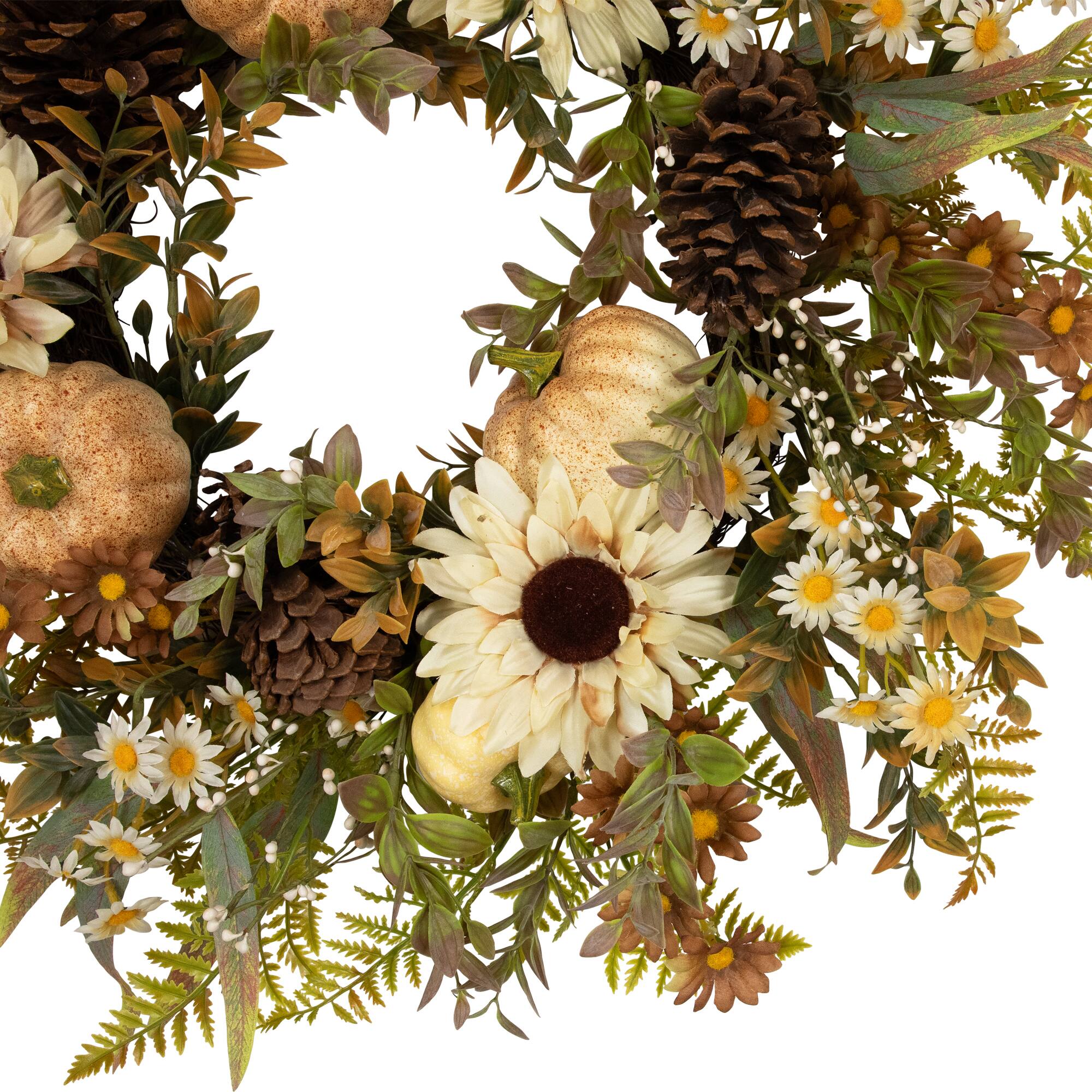 28" White Sunflowers & Pumpkins Fall Harvest Wreath