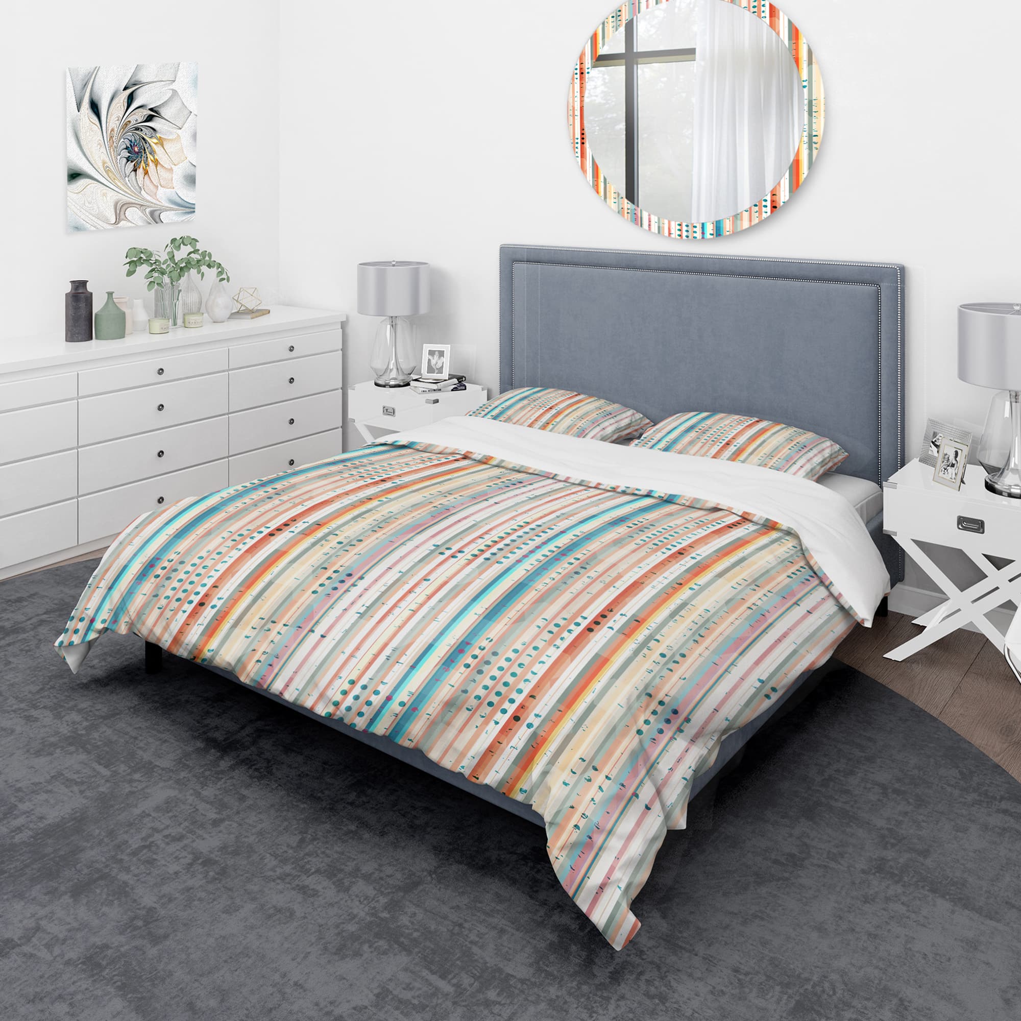 Designart &#x27;Grunge Line&#x27; Mid-Century Modern Bedding Set - Duvet Cover &#x26; Shams