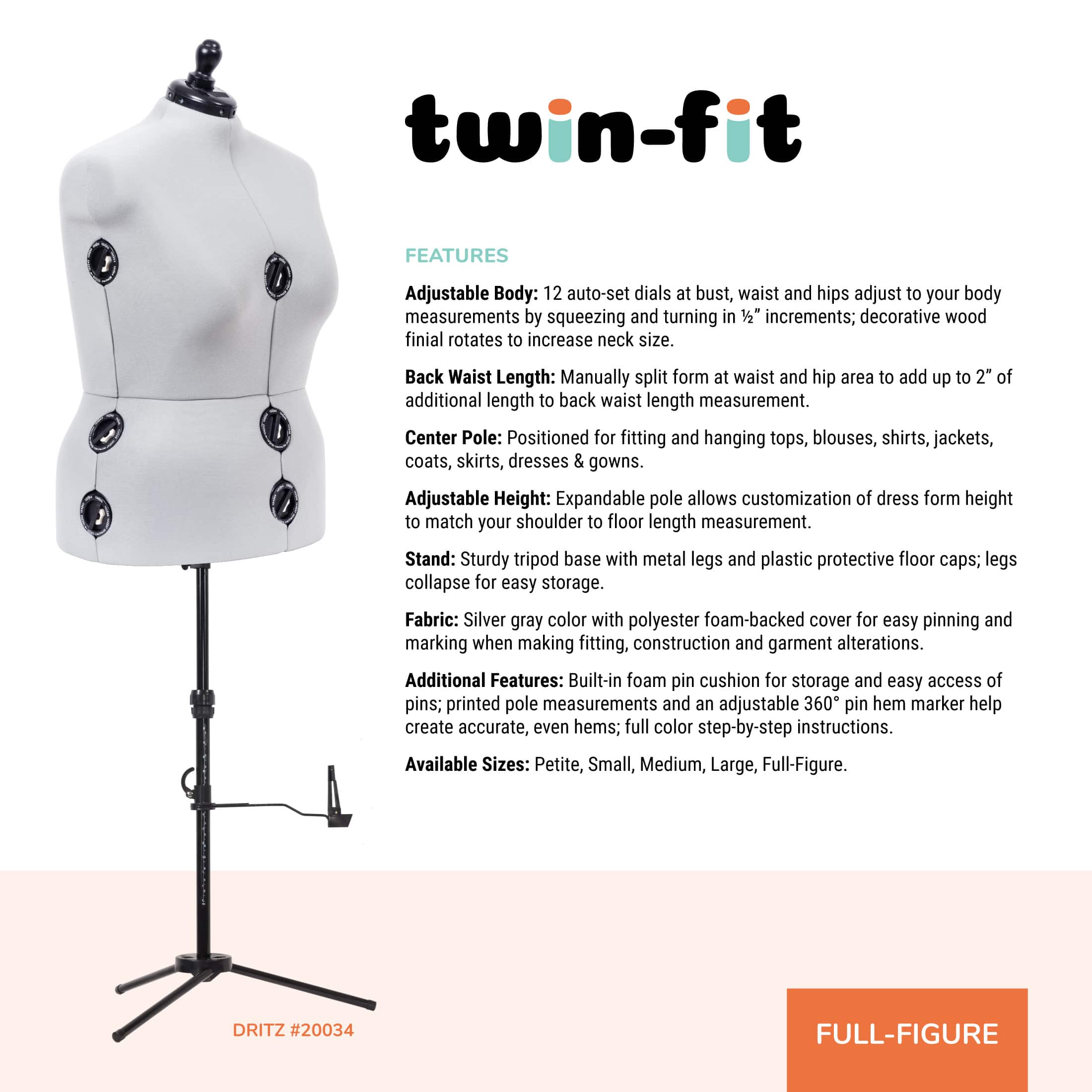 Dritz&#xAE; Twin-Fit Full Figure Dress Form with Adjustable Tri-Pod Stand