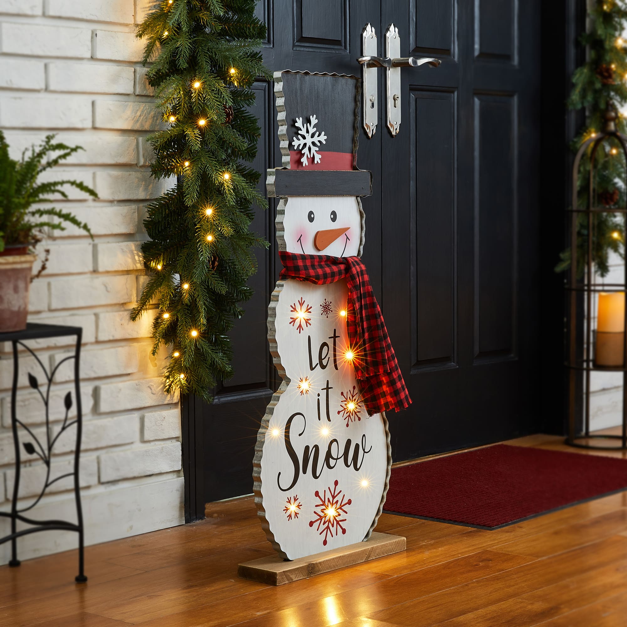 Glitzhome&#xAE; 3ft. Lighted Wooden Christmas Snowman Porch D&#xE9;cor with Timer