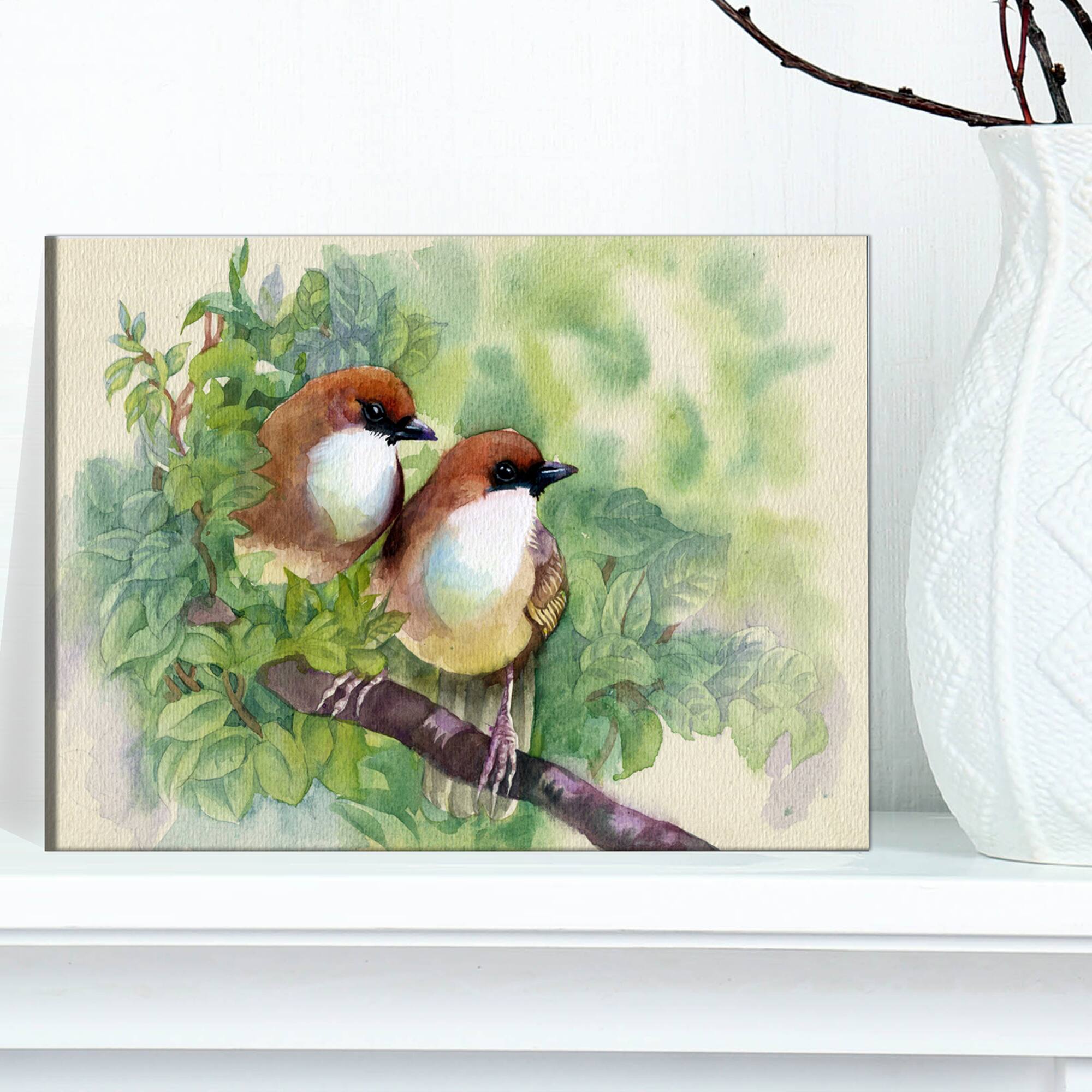 Designart - Birds of Spring - Modern Animal Painting Canvas Print