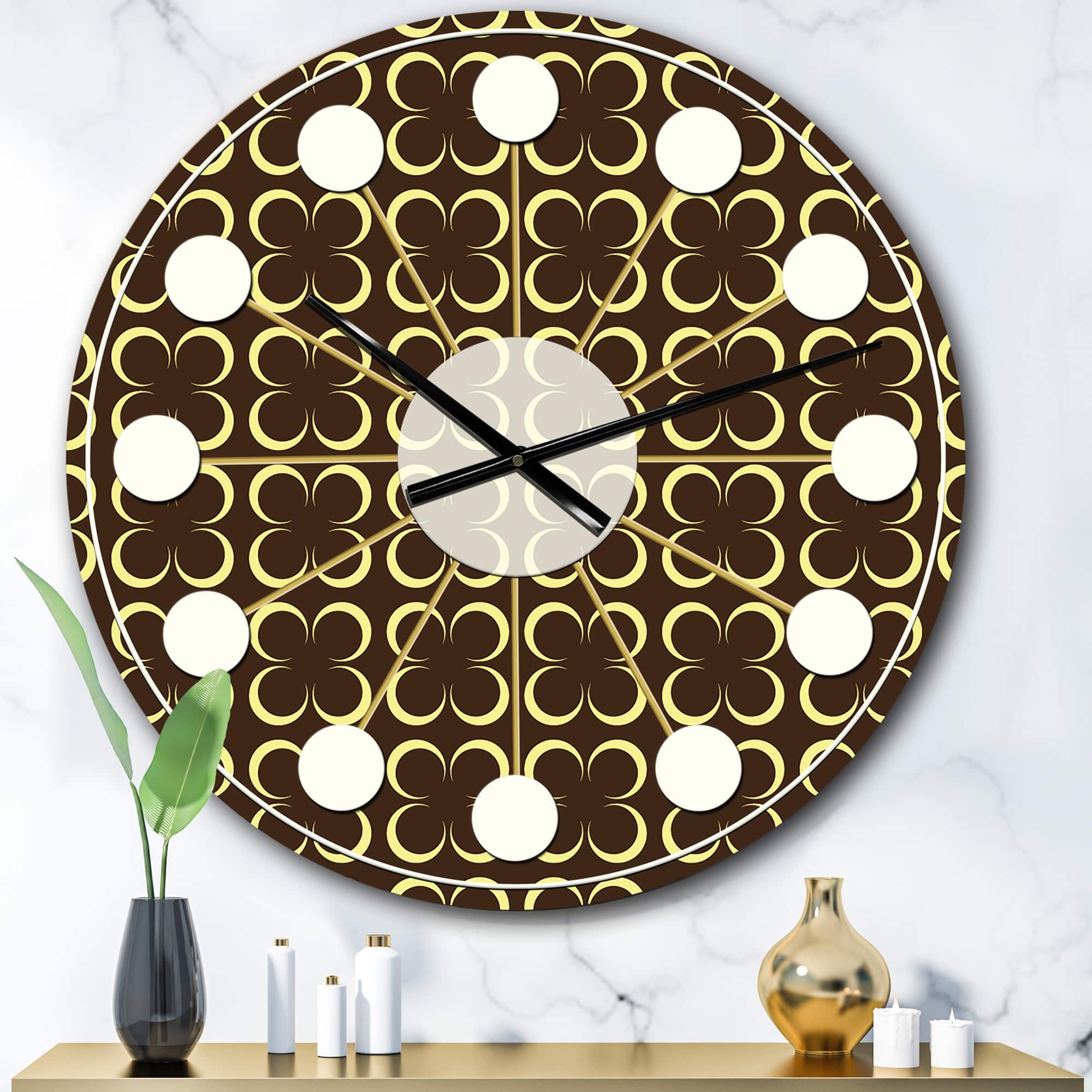Designart 'Floral Retro Pattern Ii Mid-Century Modern Wall Clock