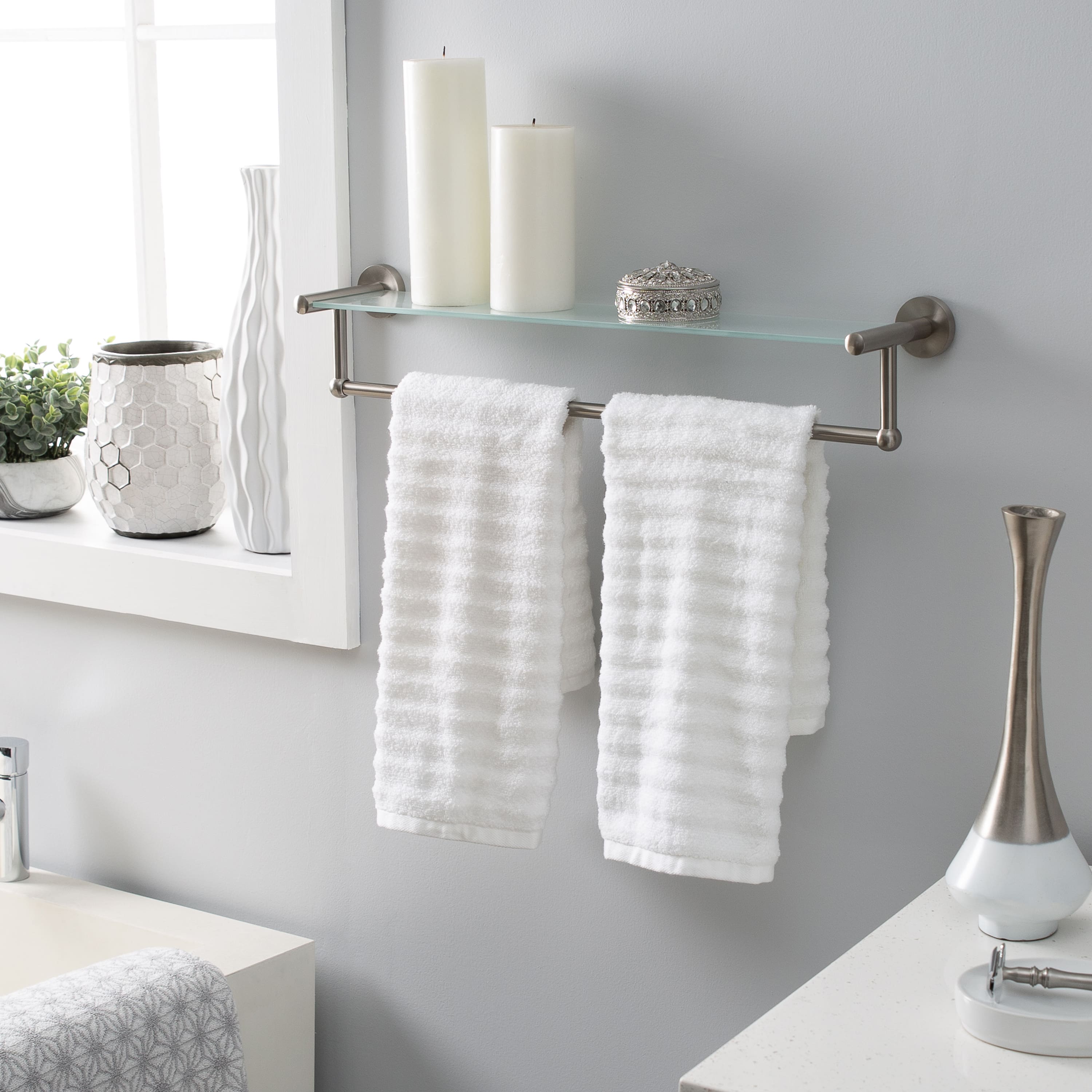 Organize It All Satin Nickel Glass Shelf &#x26; Towel Bar 