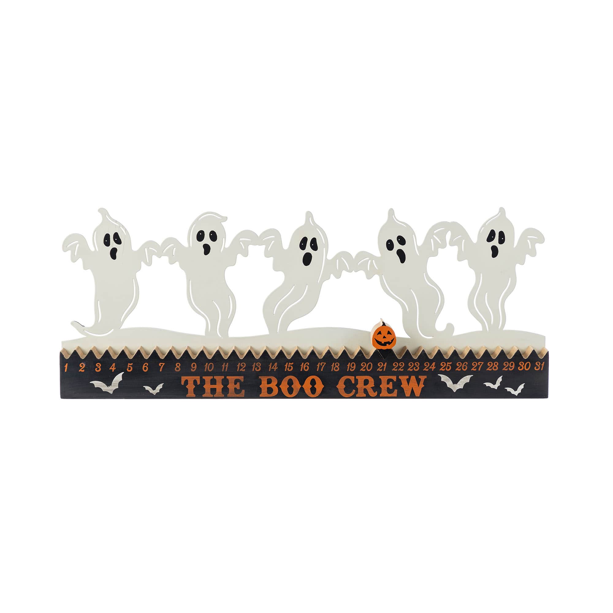 Glitzhome&#xAE; 18&#x22;L Halloween Wooden &#x26; Metal White Ghost Silhouette Countdown Table Sign