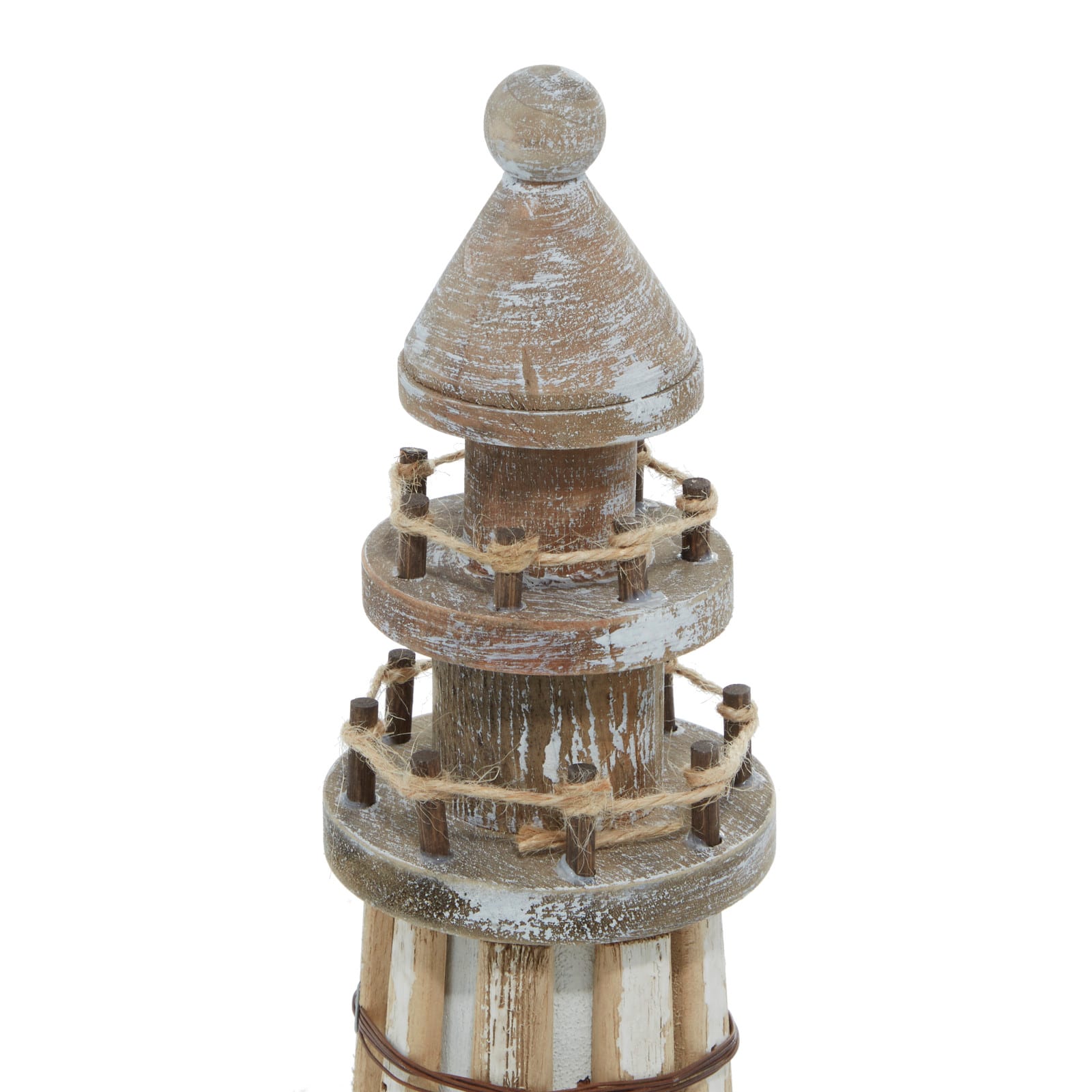 Set of 2 Brown Wood Coastal Light House Sculpture, 15&#x22;, 20&#x22;