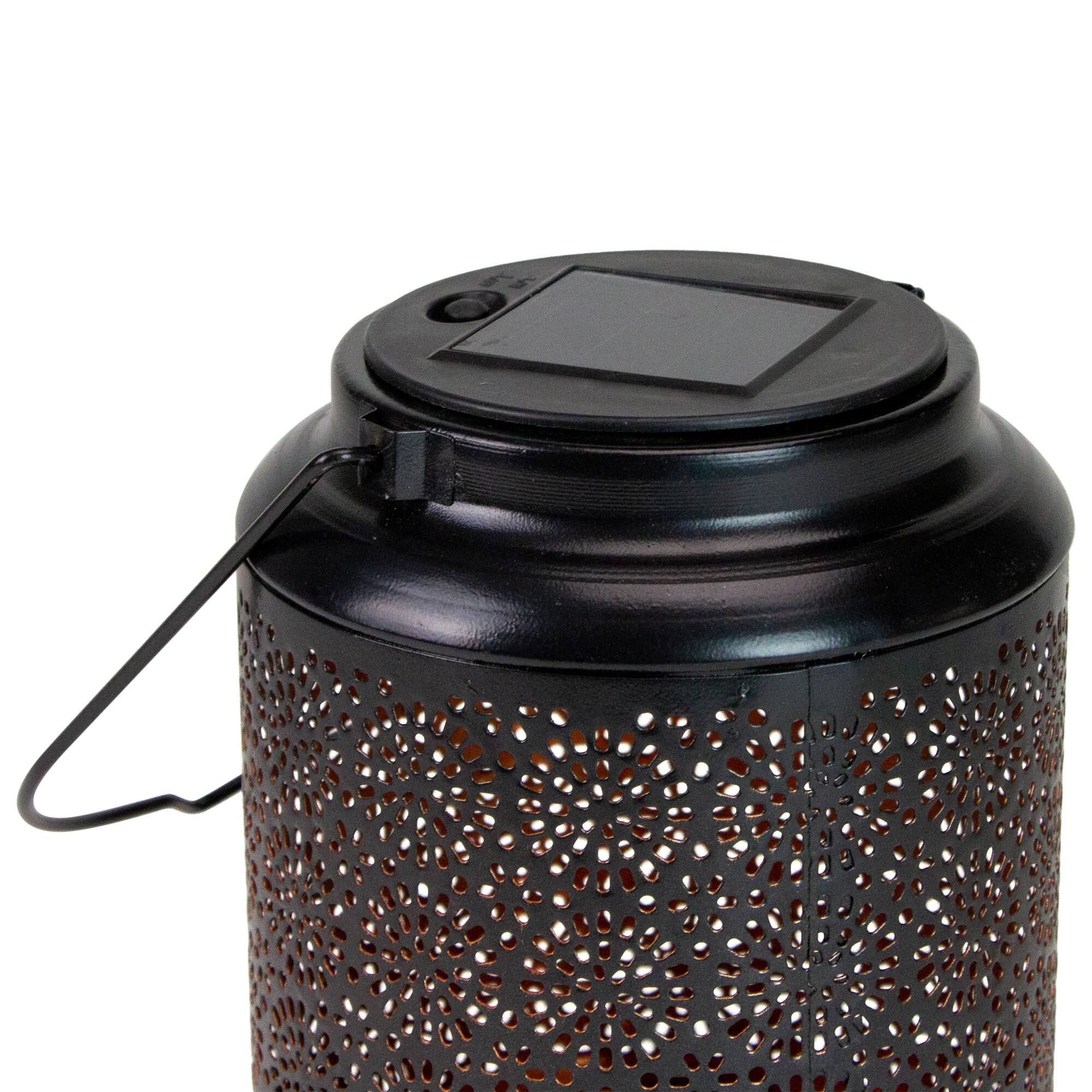 7&#x22; Black Outdoor Integrated Floral LED Solar Lantern with Handle