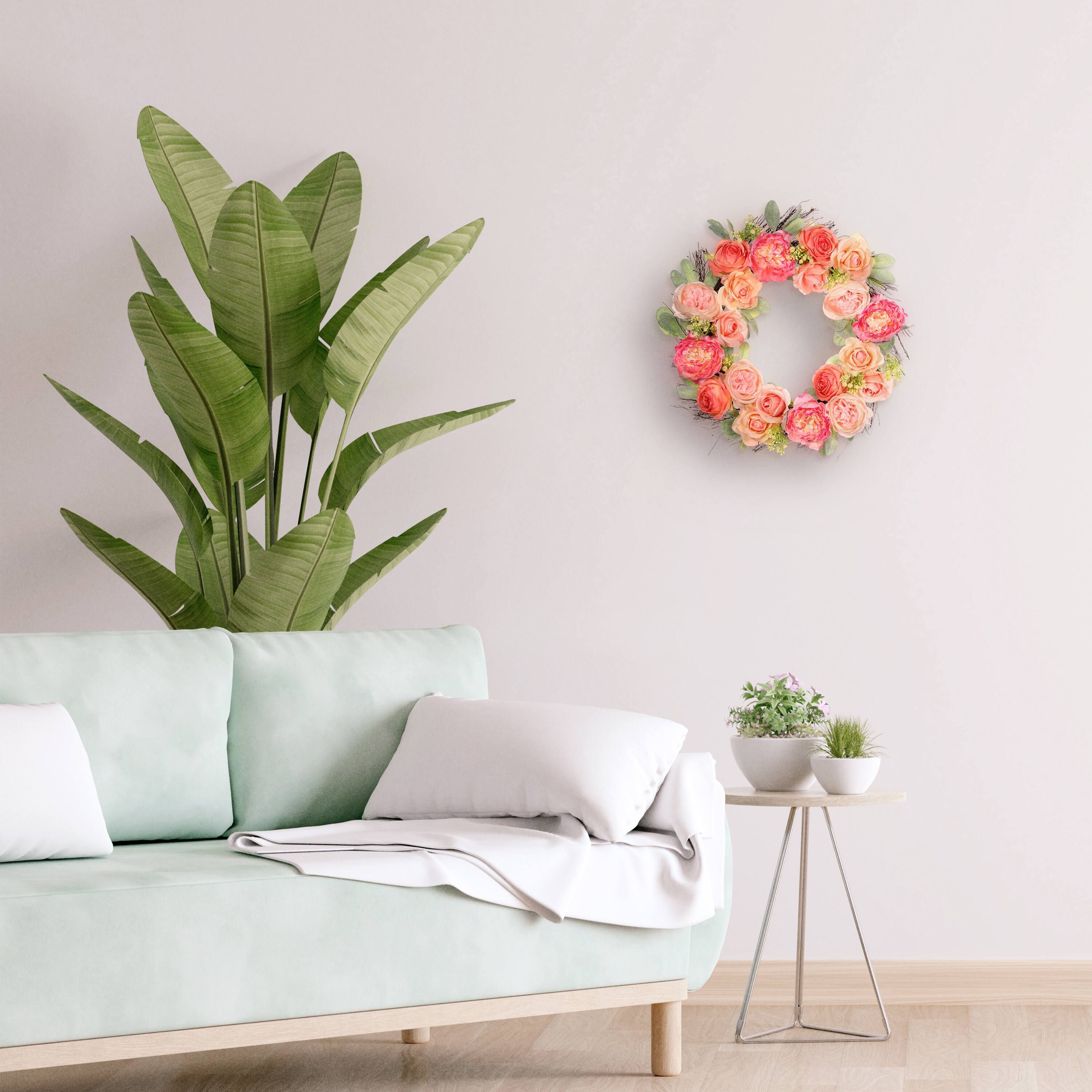 24&#x22; Spring Peach &#x26; Pink Peony &#x26; Rose Wreath