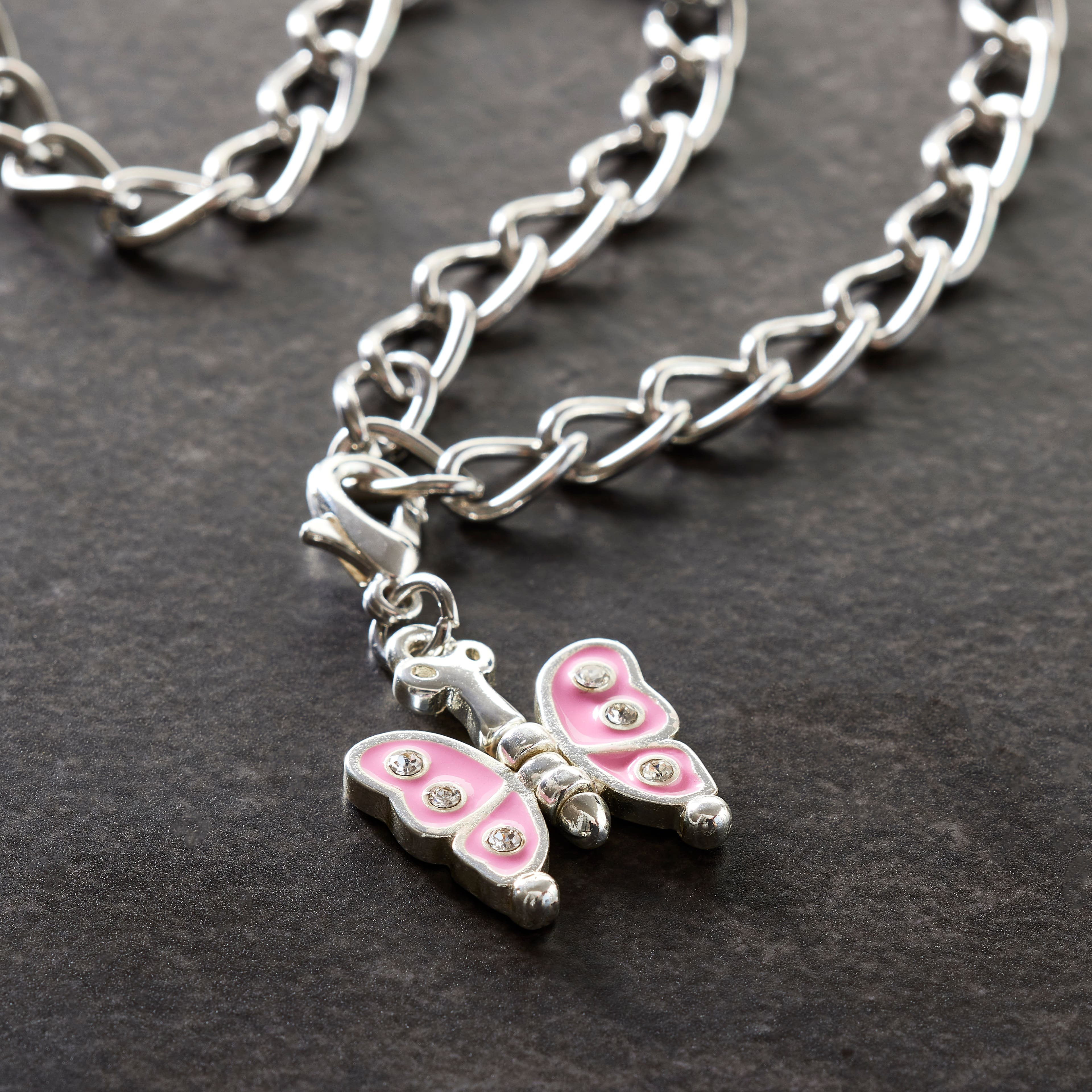 12 Pack: Pink & Silver Butterfly Charm by Bead Landing™