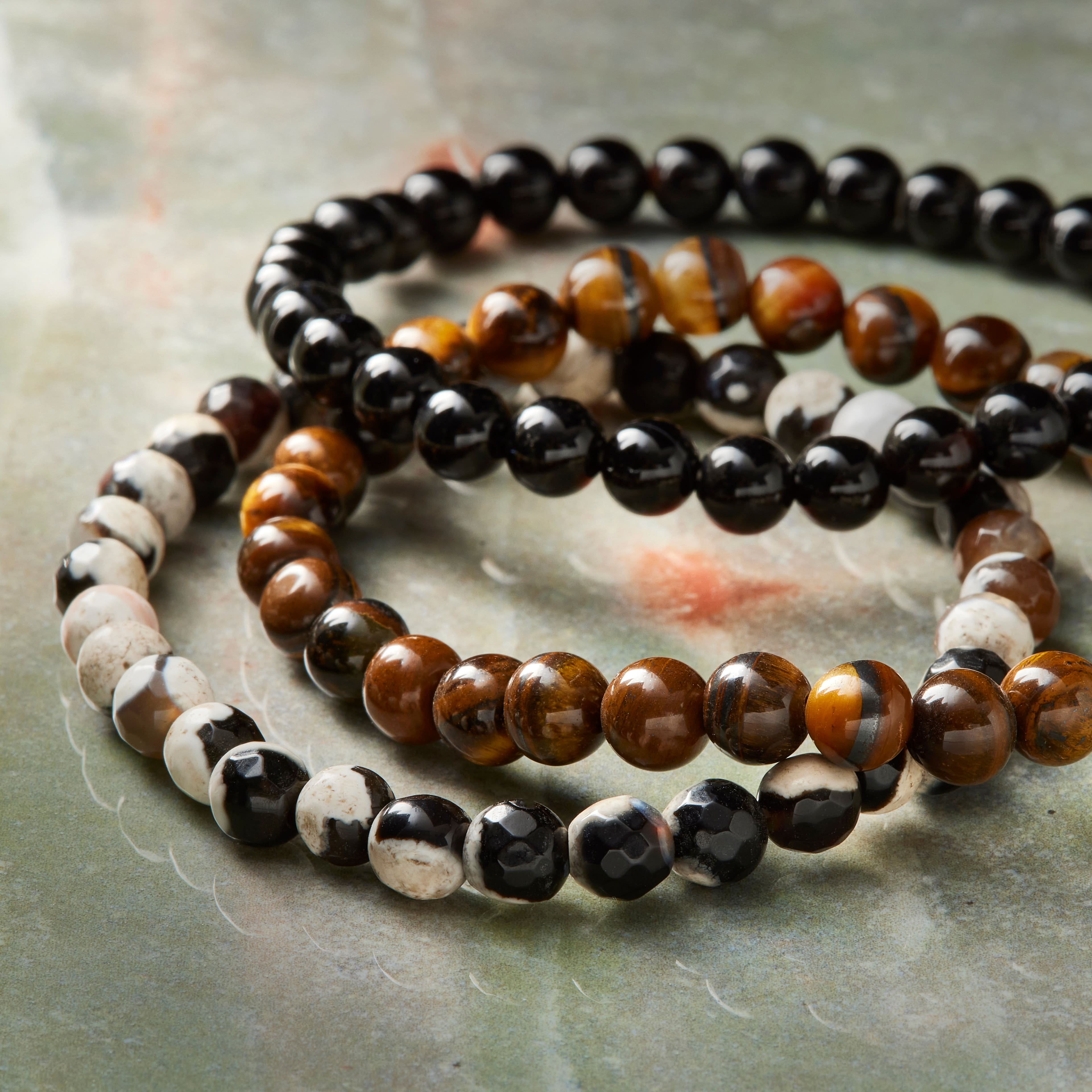 Signature Color Shop Black Agate, Fire Agate &#x26; Tiger Eye Bracelets by Bead Landing&#x2122;