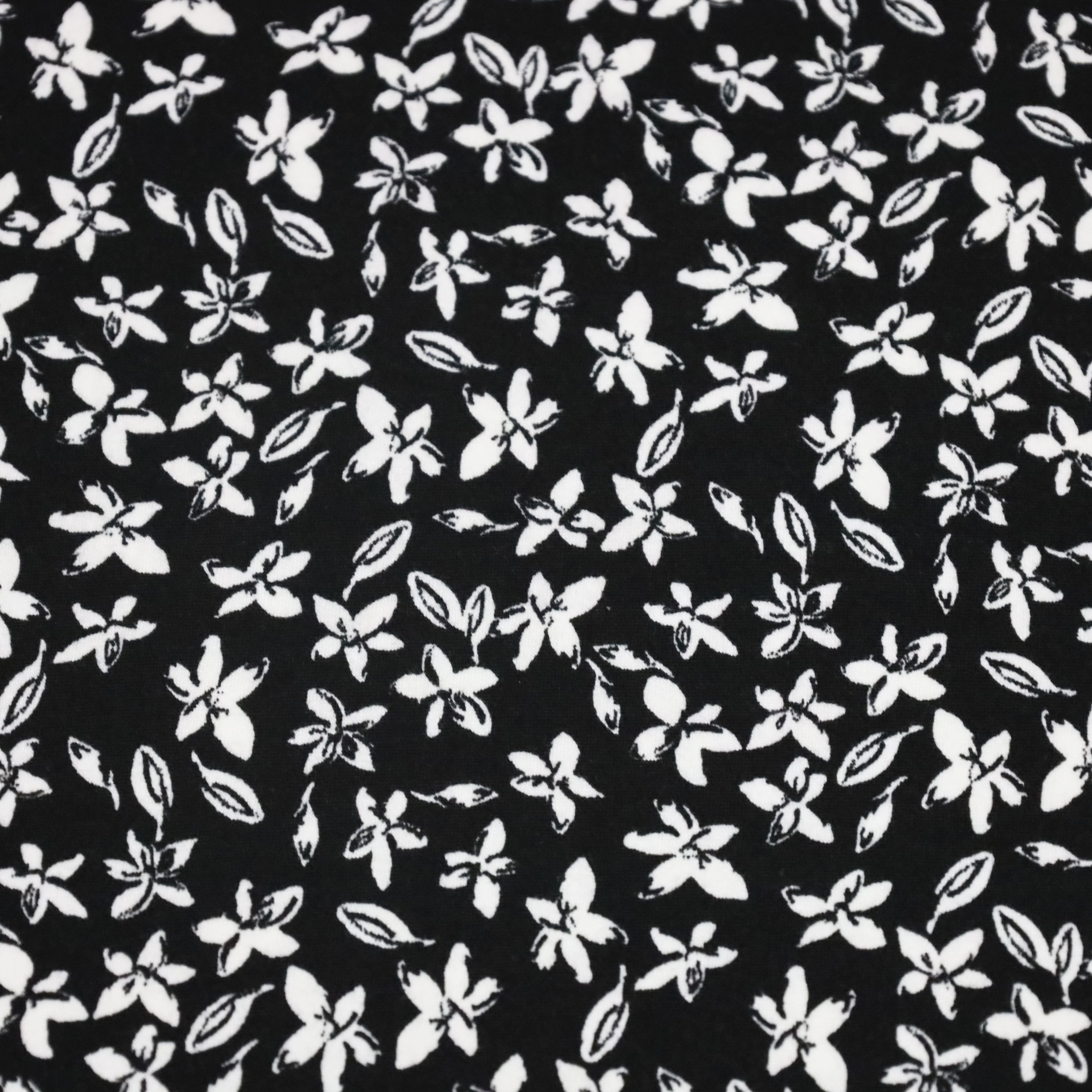 Fabric Merchants Leaves on Black Double Brushed Stretch Fabric