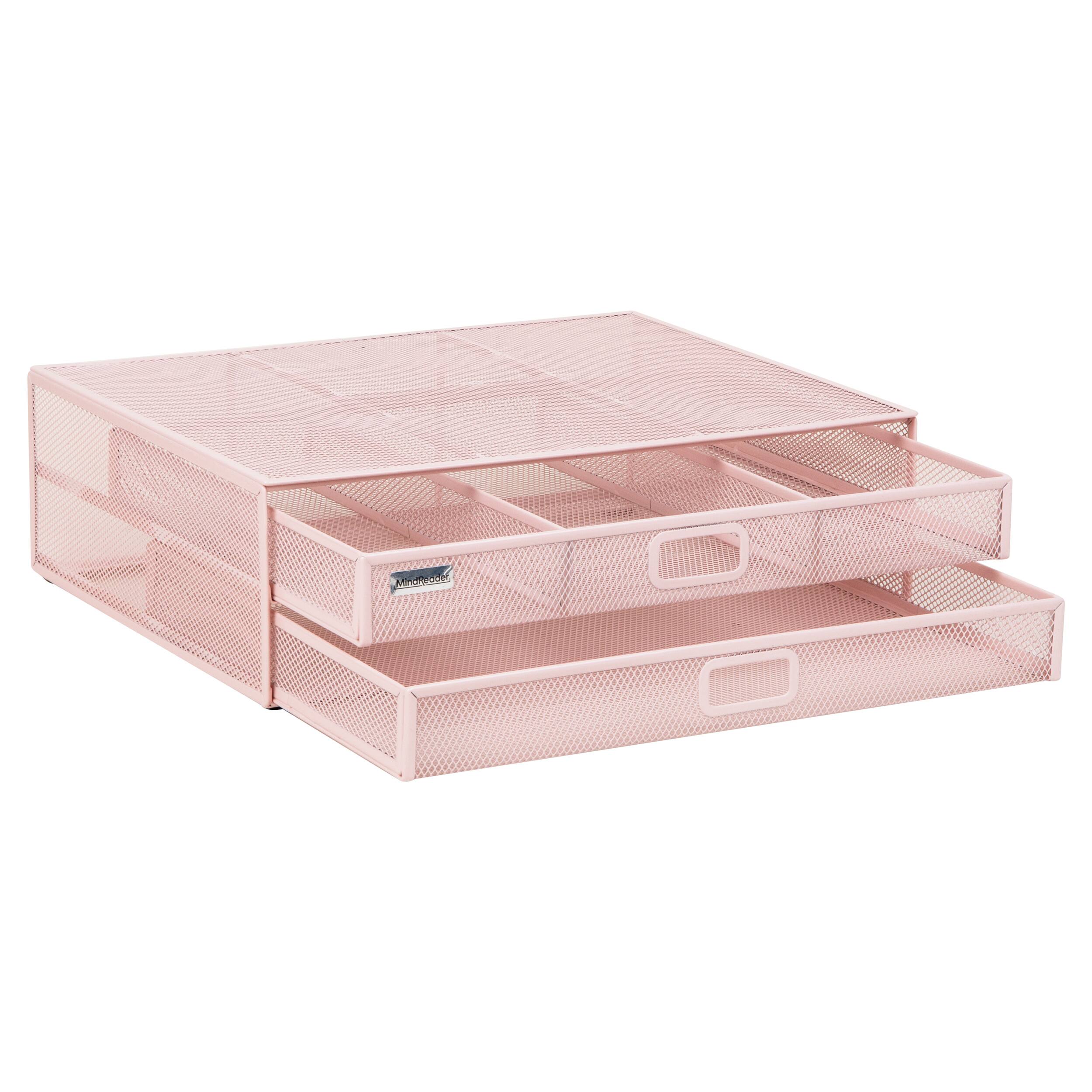 Mind Reader Mesh Monitor Stand with Storage Drawer, Ventilated Laptop Riser and Desktop Organizer, Office, Metal Mesh, Pink