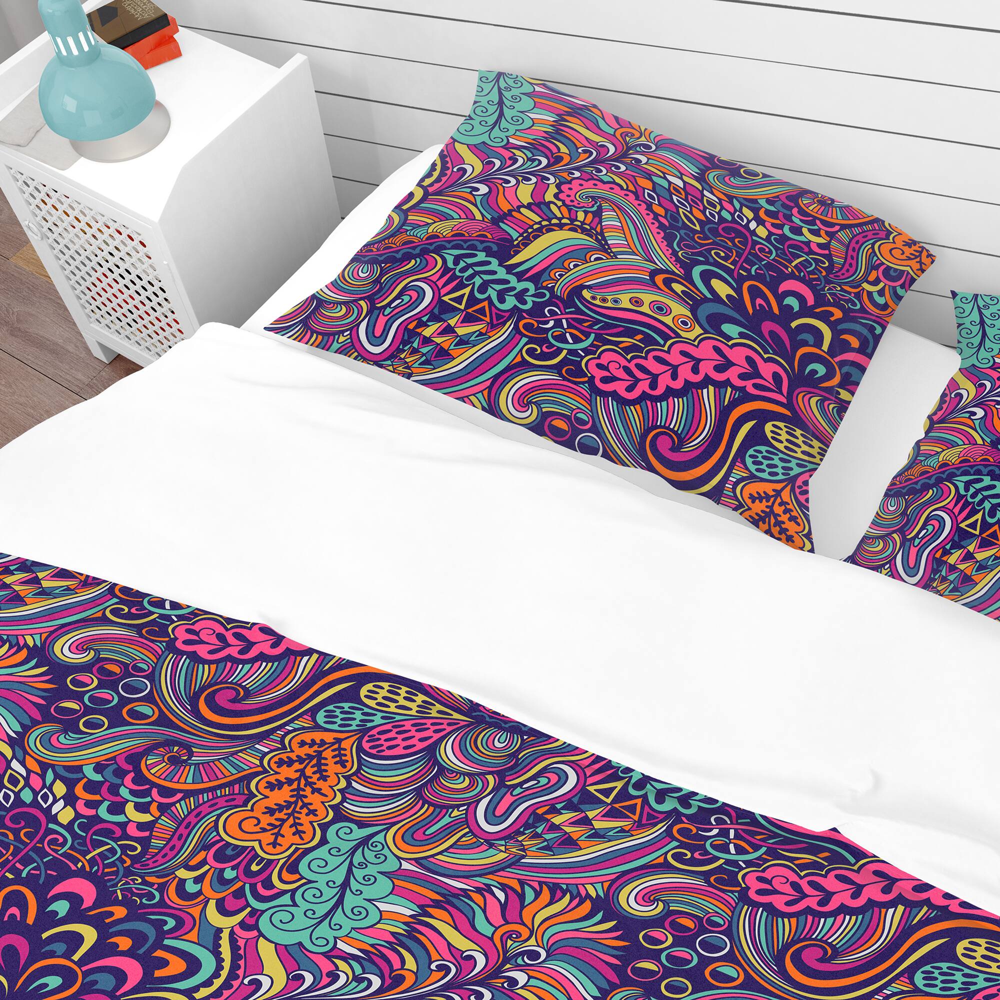 Designart &#x27;Texture with Abstract Flowers&#x27; Bohemian &#x26; Eclectic Bedding Set - Duvet Cover &#x26; Shams