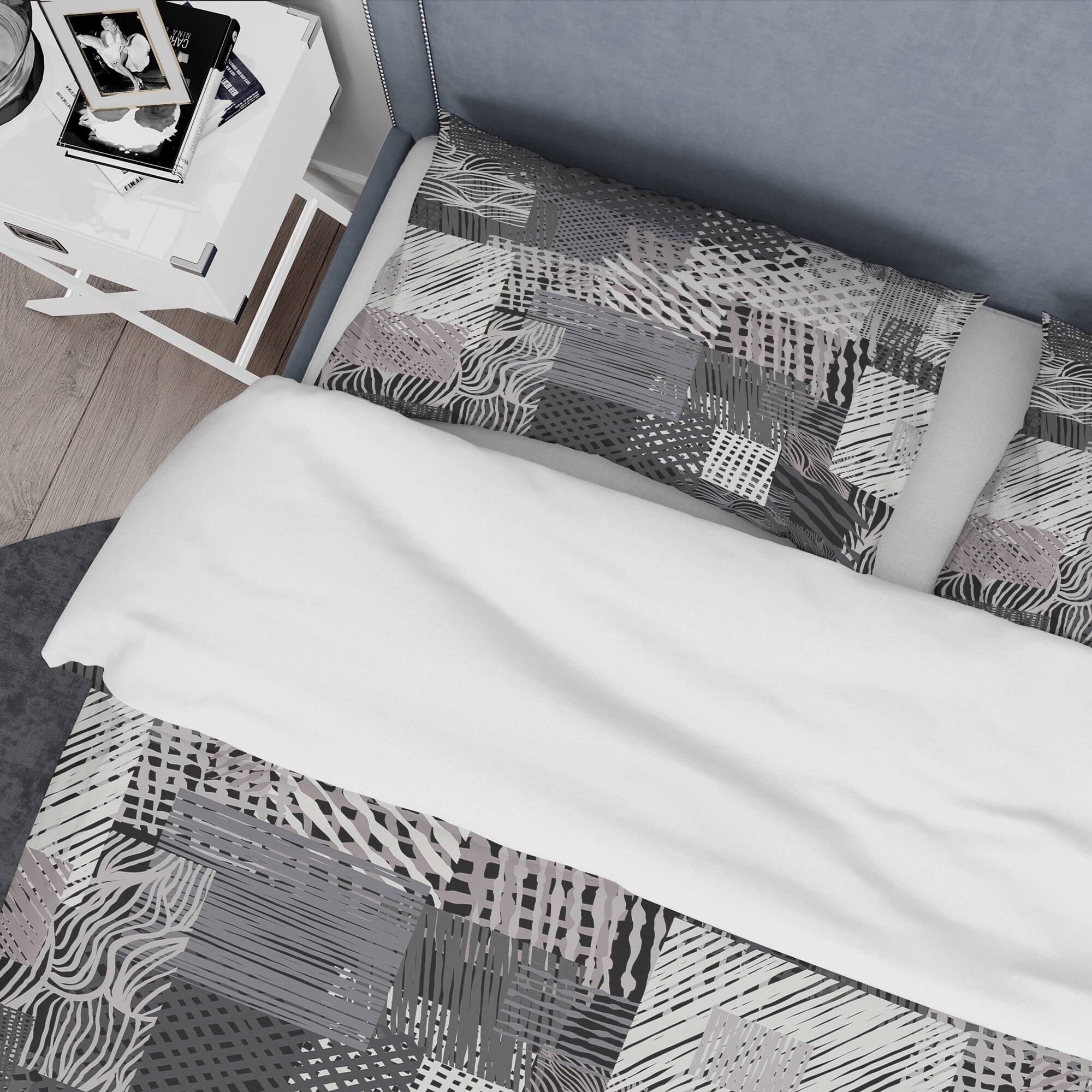 Designart &#x27;Handdrawn vintage lines in shades of gray&#x27; Vintage Bedding Set - Duvet Cover &#x26; Shams