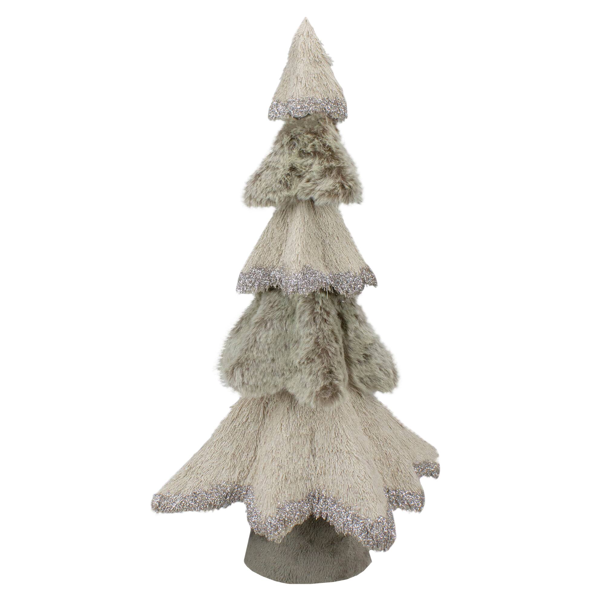 20" Gray Sisal & Faux Fur Triangular Christmas Tree with Silver Glitter Accents