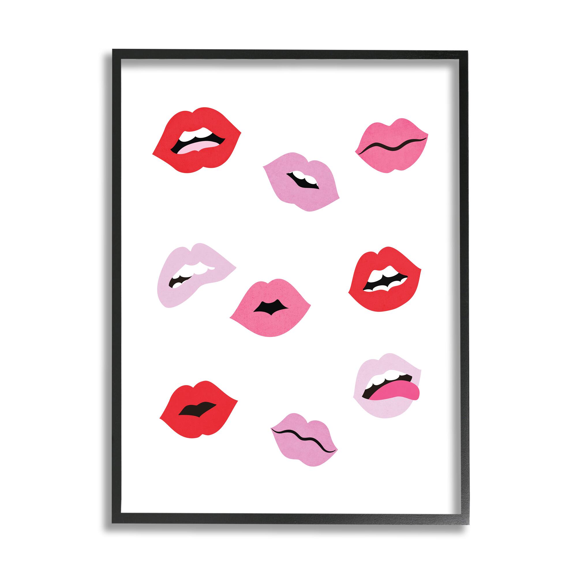 Stupell Industries Expressive Seductive Lips Red Lipstick Shades Framed Giclee Art