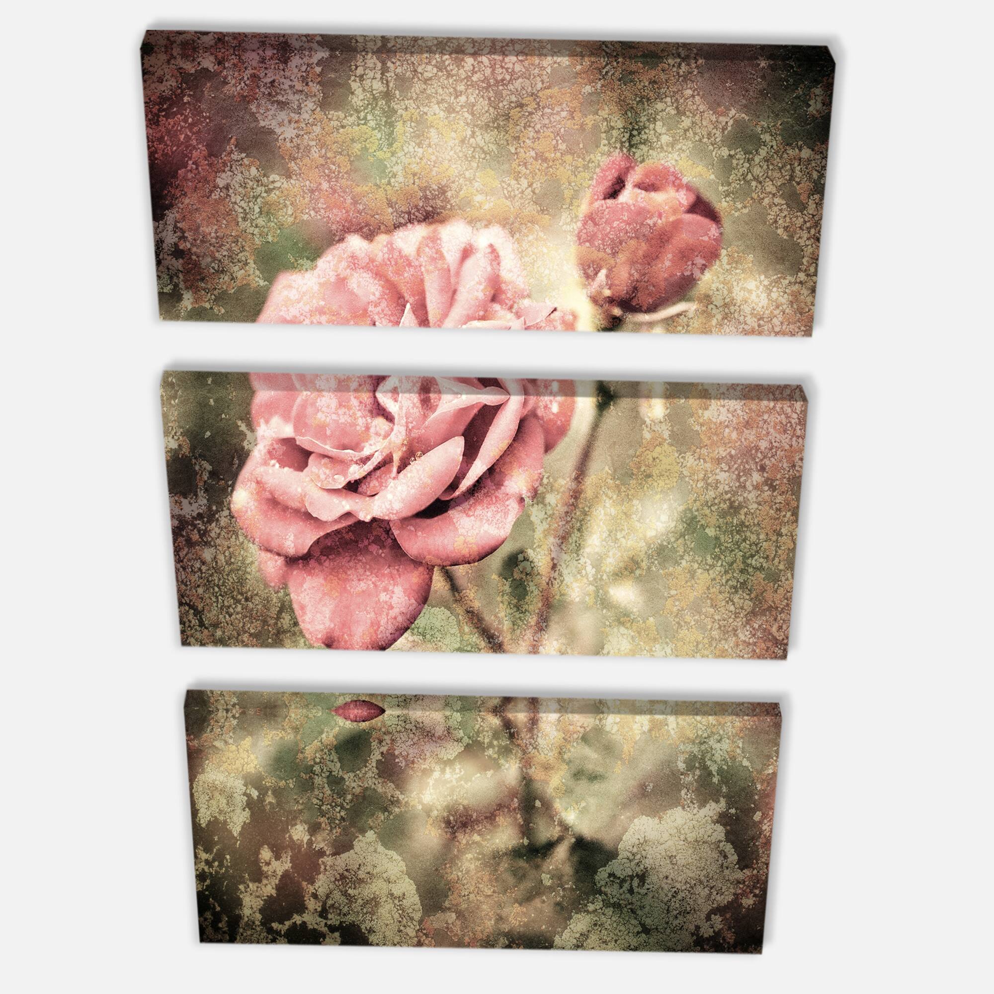 Designart - Vintage Pink Roses with Water Drops - Floral Art Canvas Print